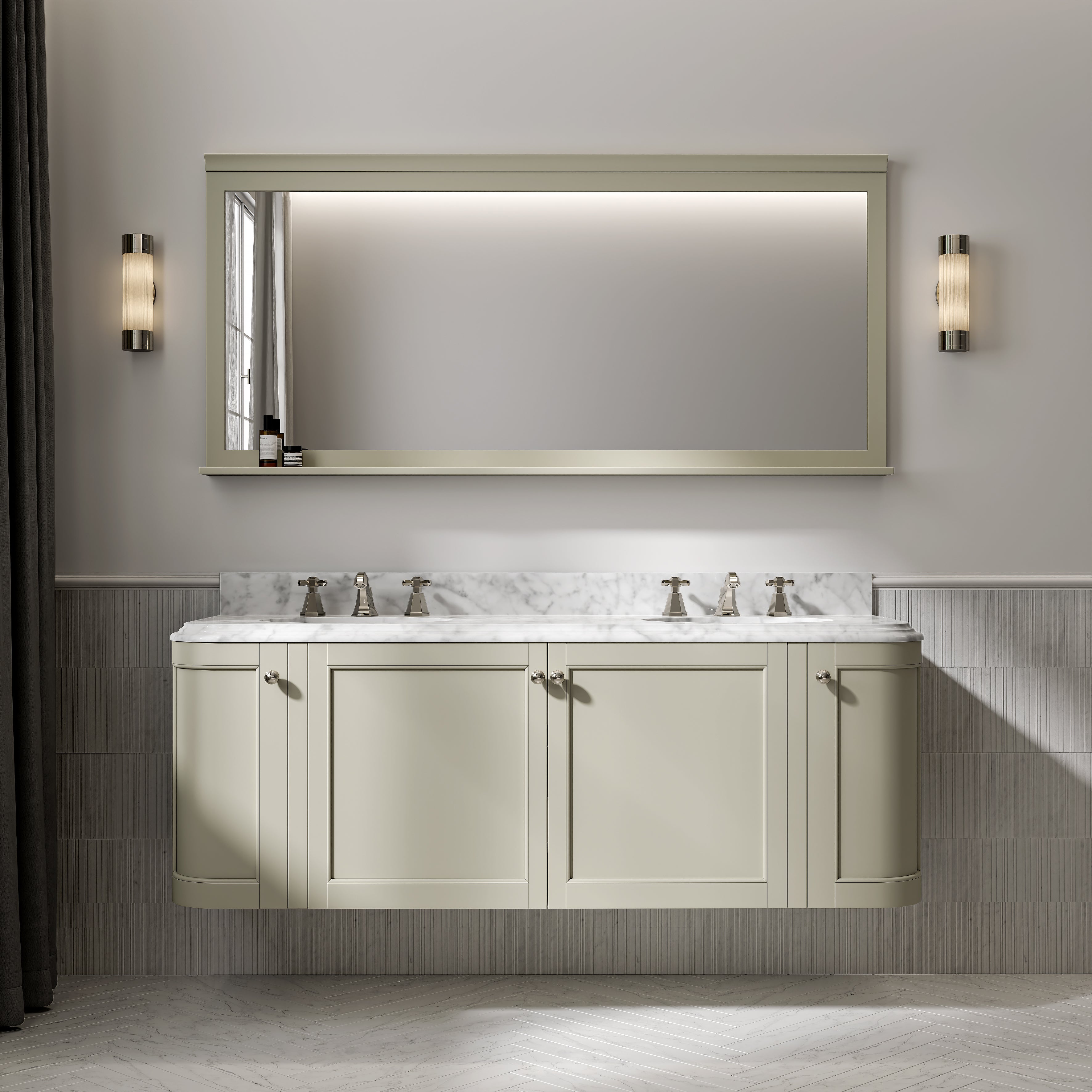 Charlbury Carrara Marble Wall Mounted Vanity Unit (Matte Olive) 1600mm