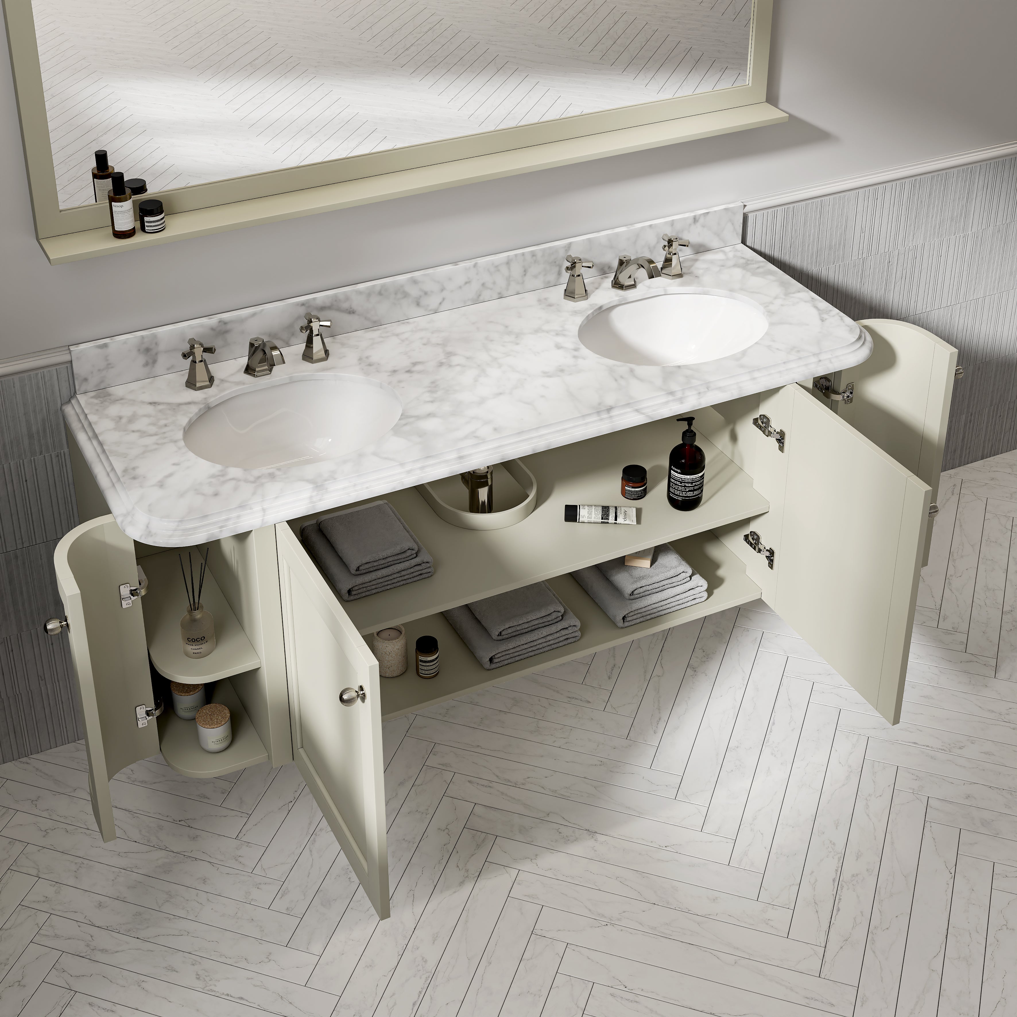 Charlbury Carrara Marble Wall Mounted Vanity Unit (Matte Olive) 1600mm