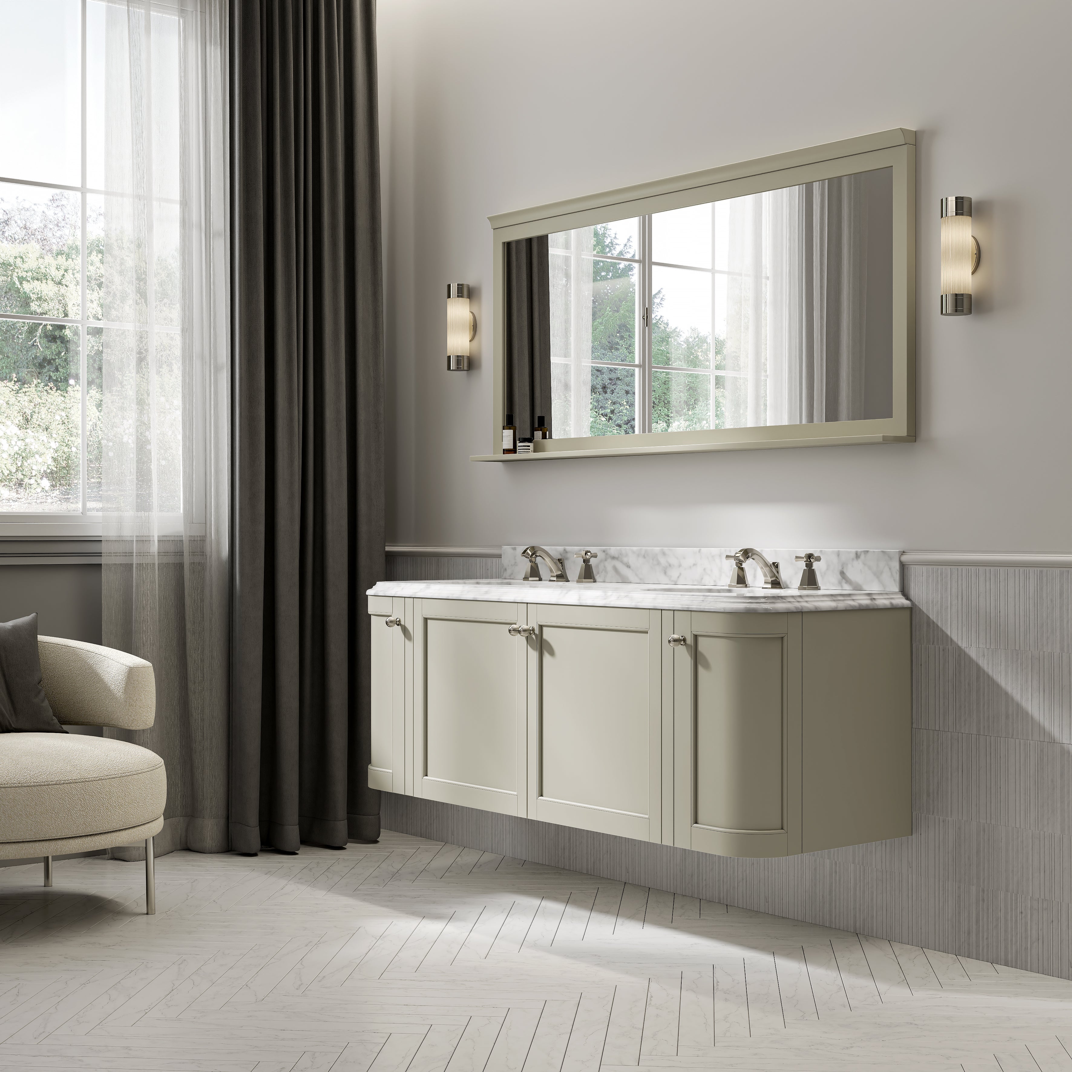 Charlbury Carrara Marble Wall Mounted Vanity Unit (Matte Olive) 1600mm