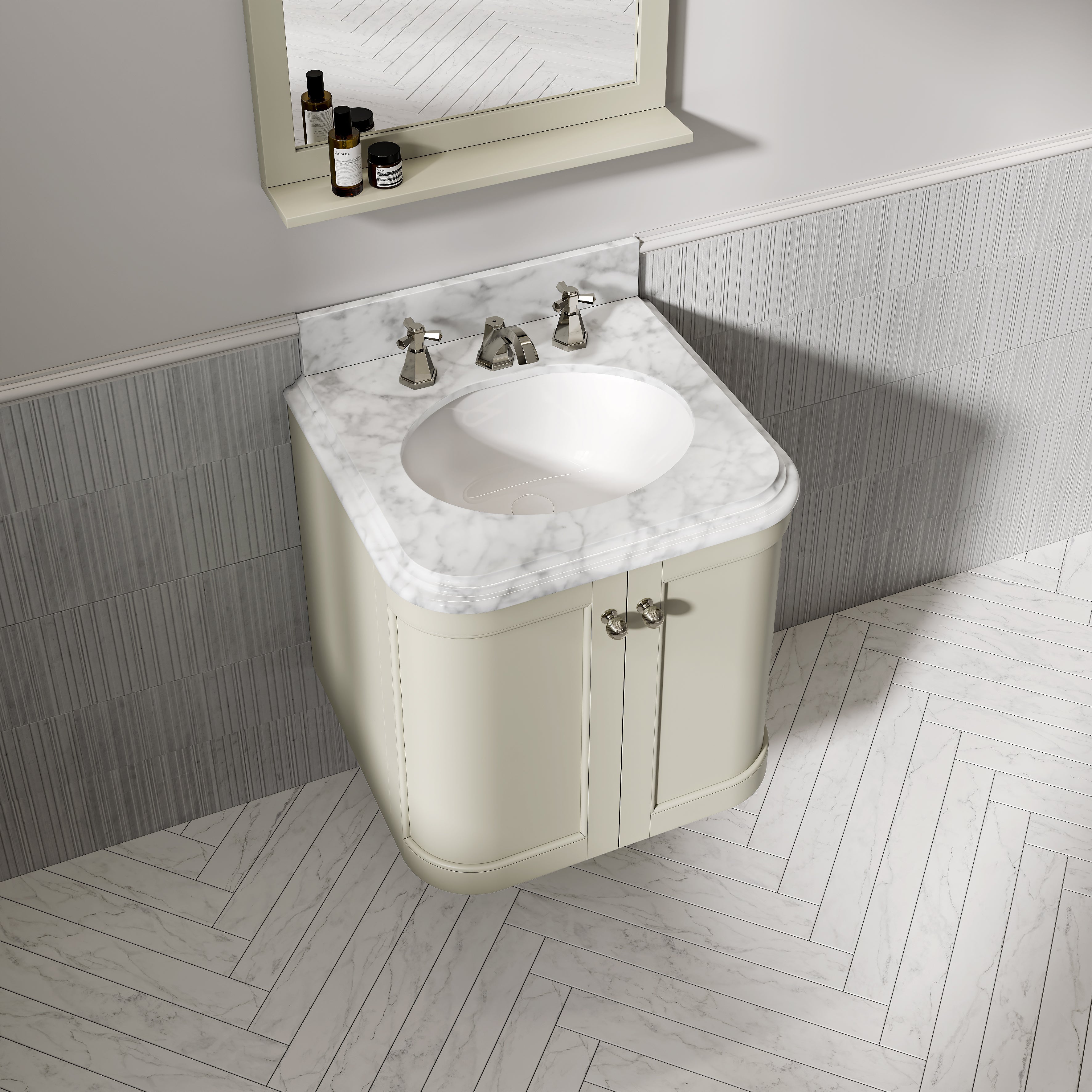 Charlbury Carrara Marble Wall Mounted Vanity Unit (Matte Olive) 600mm