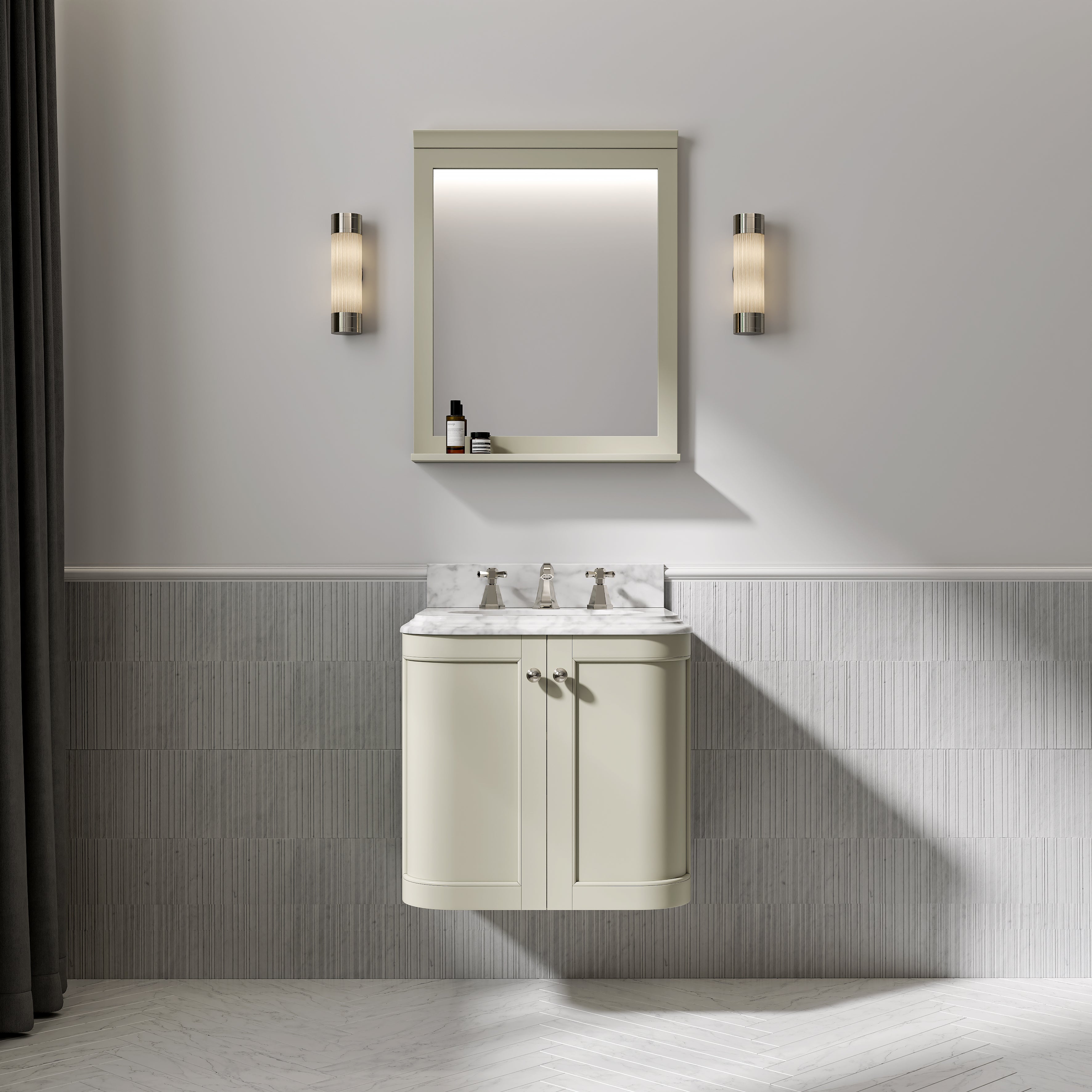 Charlbury Carrara Marble Wall Mounted Vanity Unit (Matte Olive) 600mm