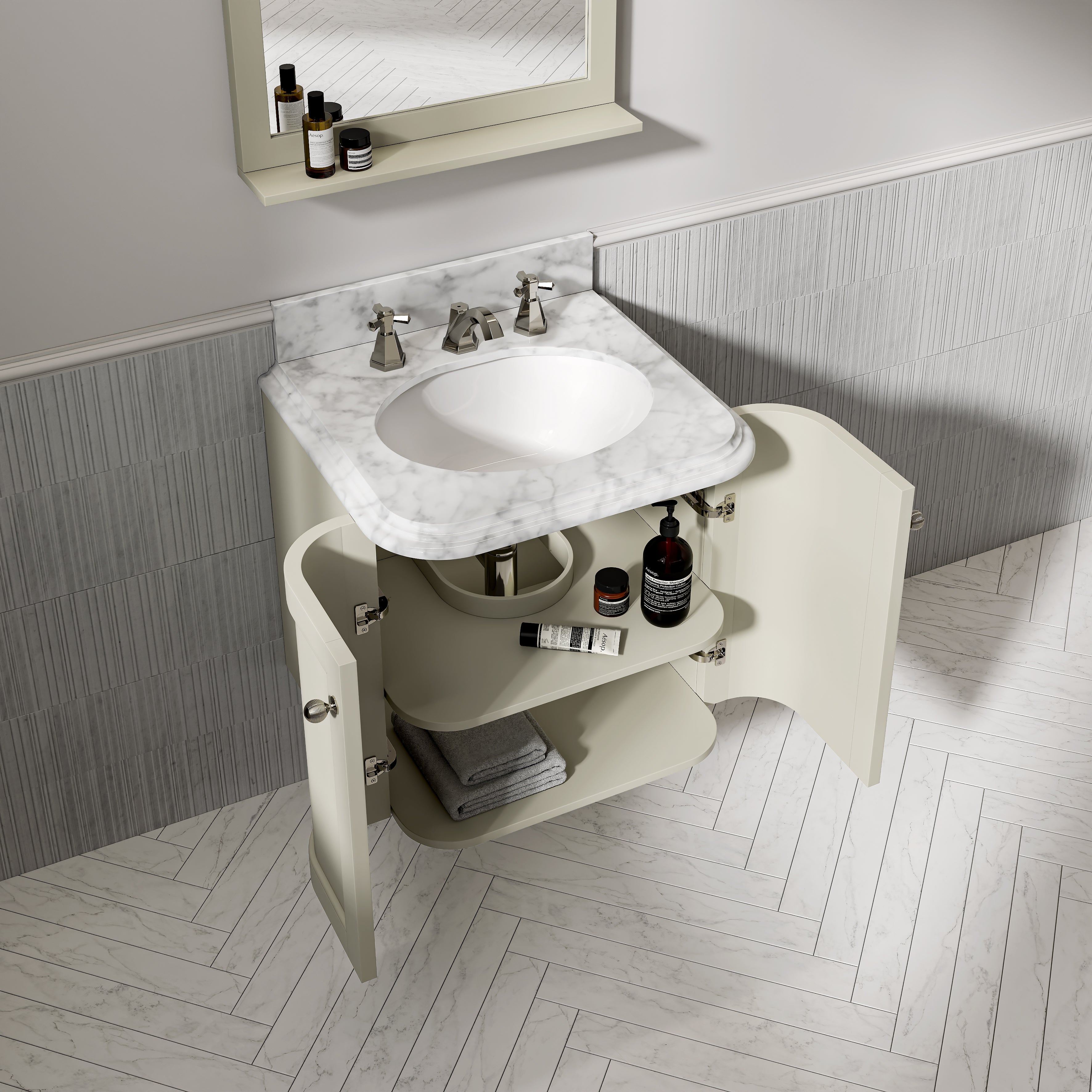 Charlbury Carrara Marble Wall Mounted Vanity Unit (Matte Olive) 600mm
