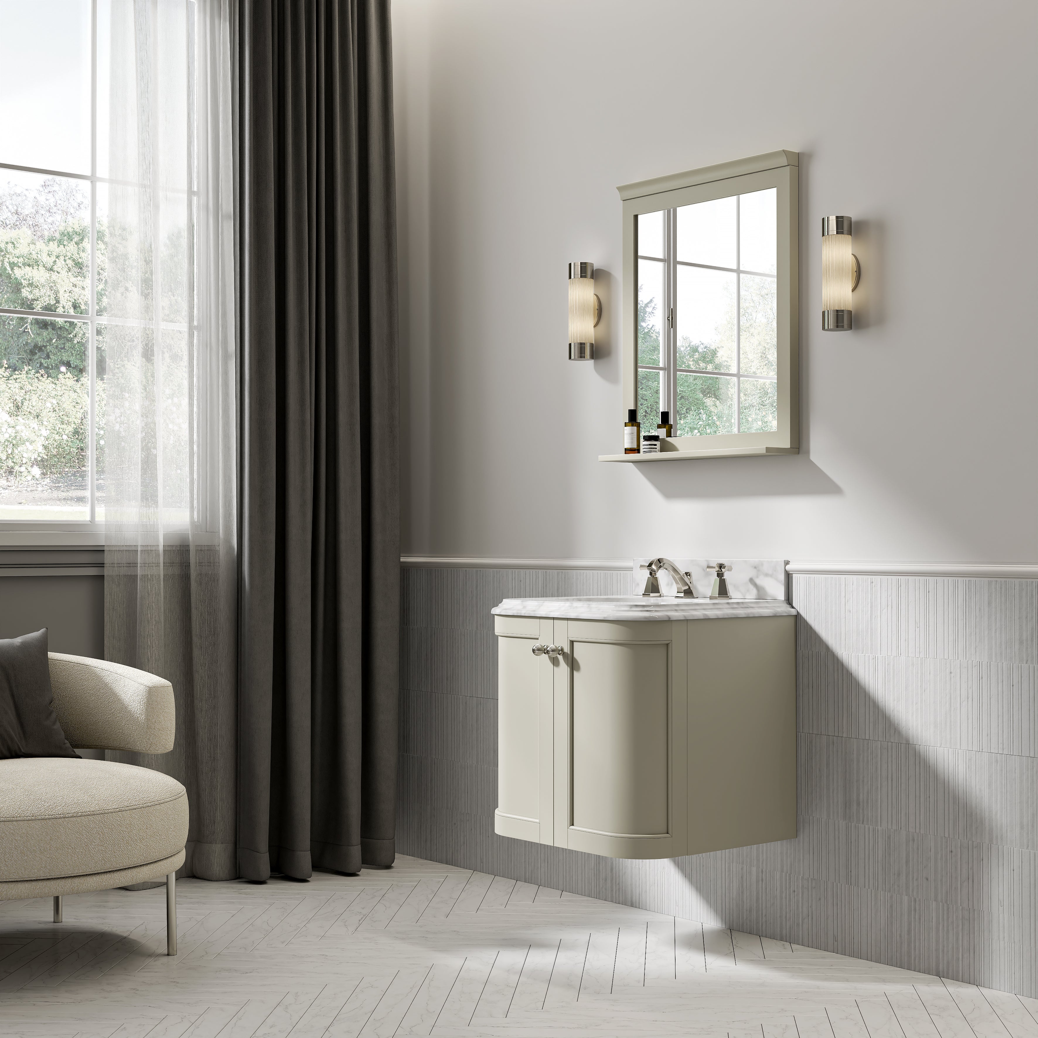 Charlbury Carrara Marble Wall Mounted Vanity Unit (Matte Olive) 600mm