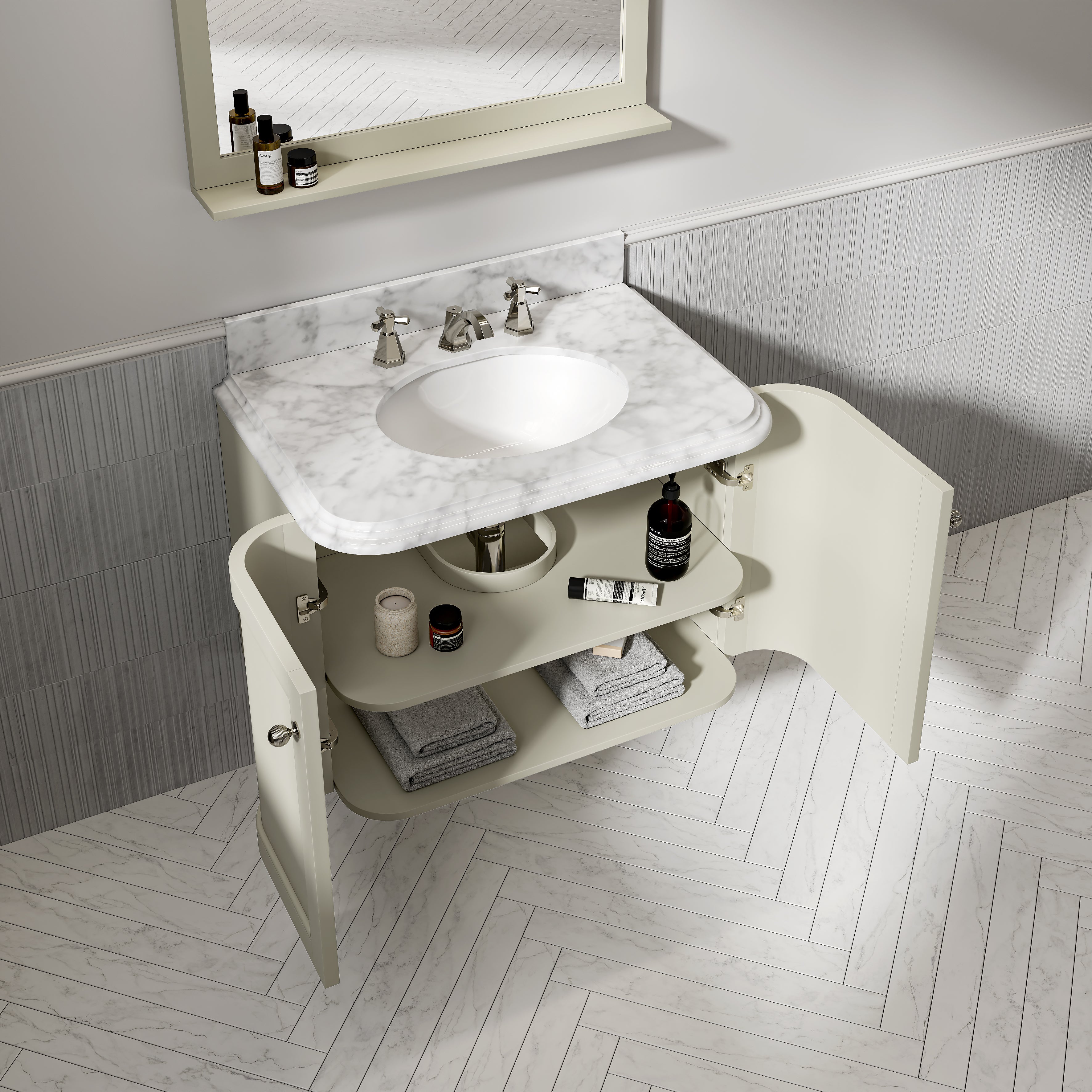 Charlbury Carrara Marble Wall Mounted Vanity Unit (Matte Olive) 800mm