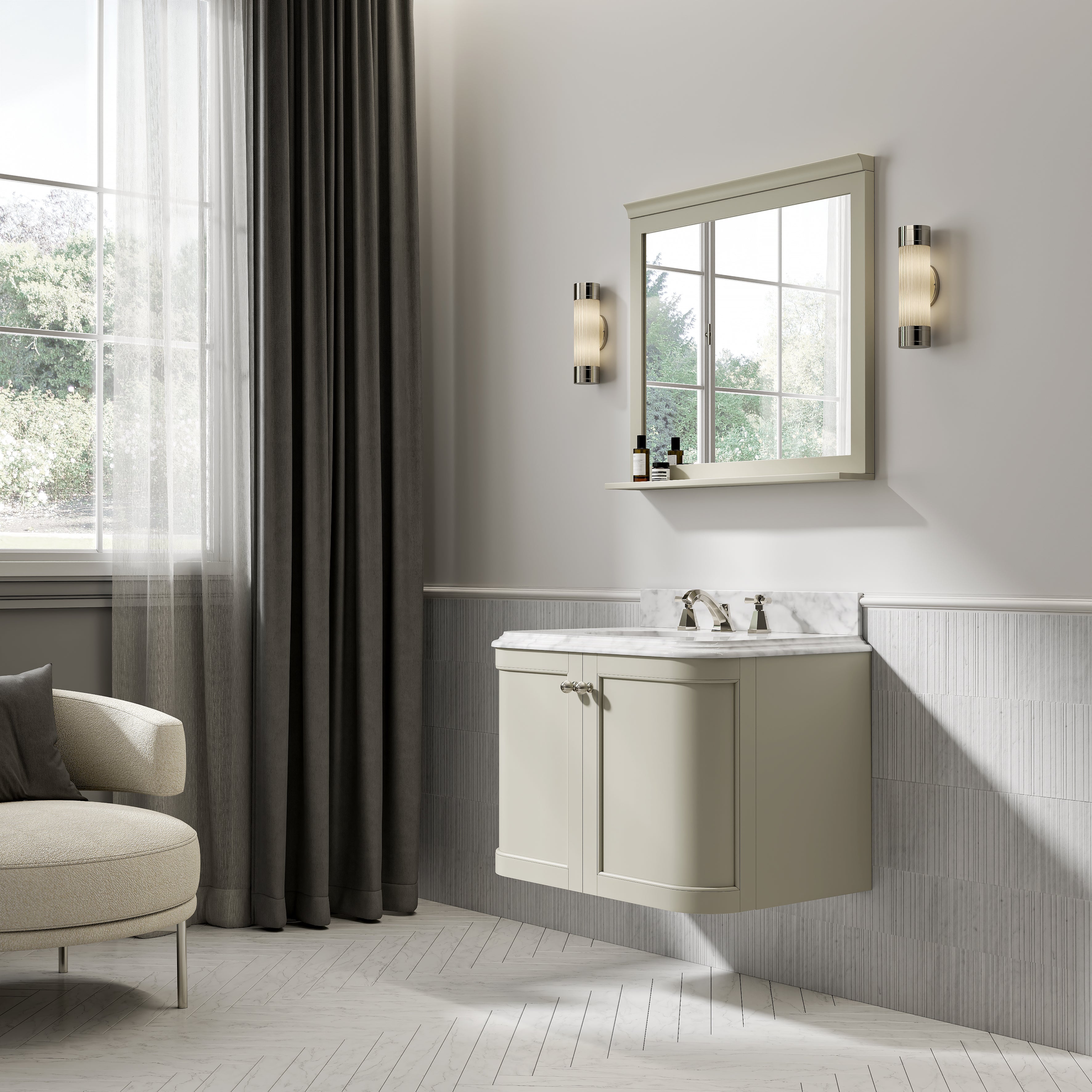 Charlbury Carrara Marble Wall Mounted Vanity Unit (Matte Olive) 800mm