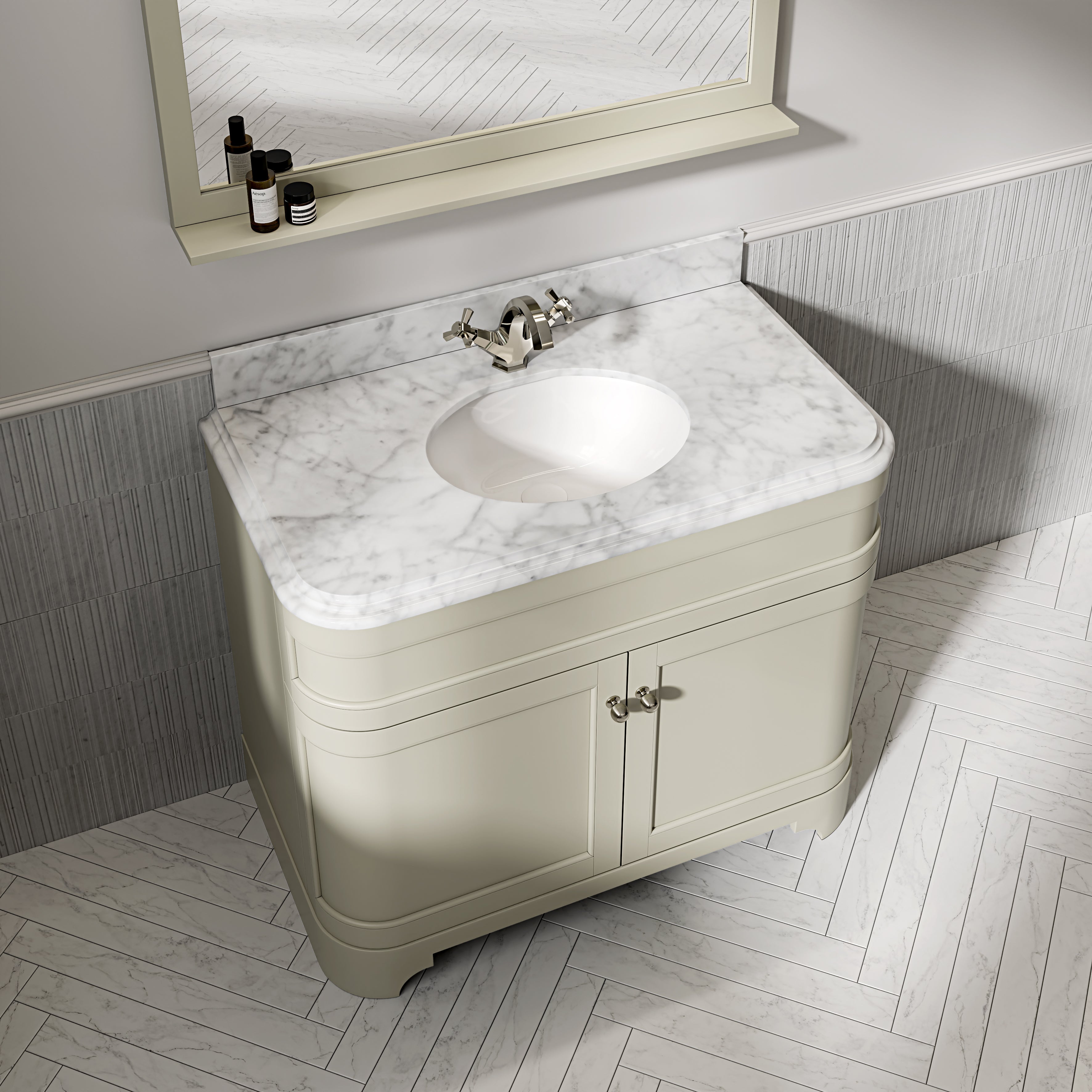 Cobham Carrara Marble Floorstanding Vanity Unit (Matte Olive) 1000mm