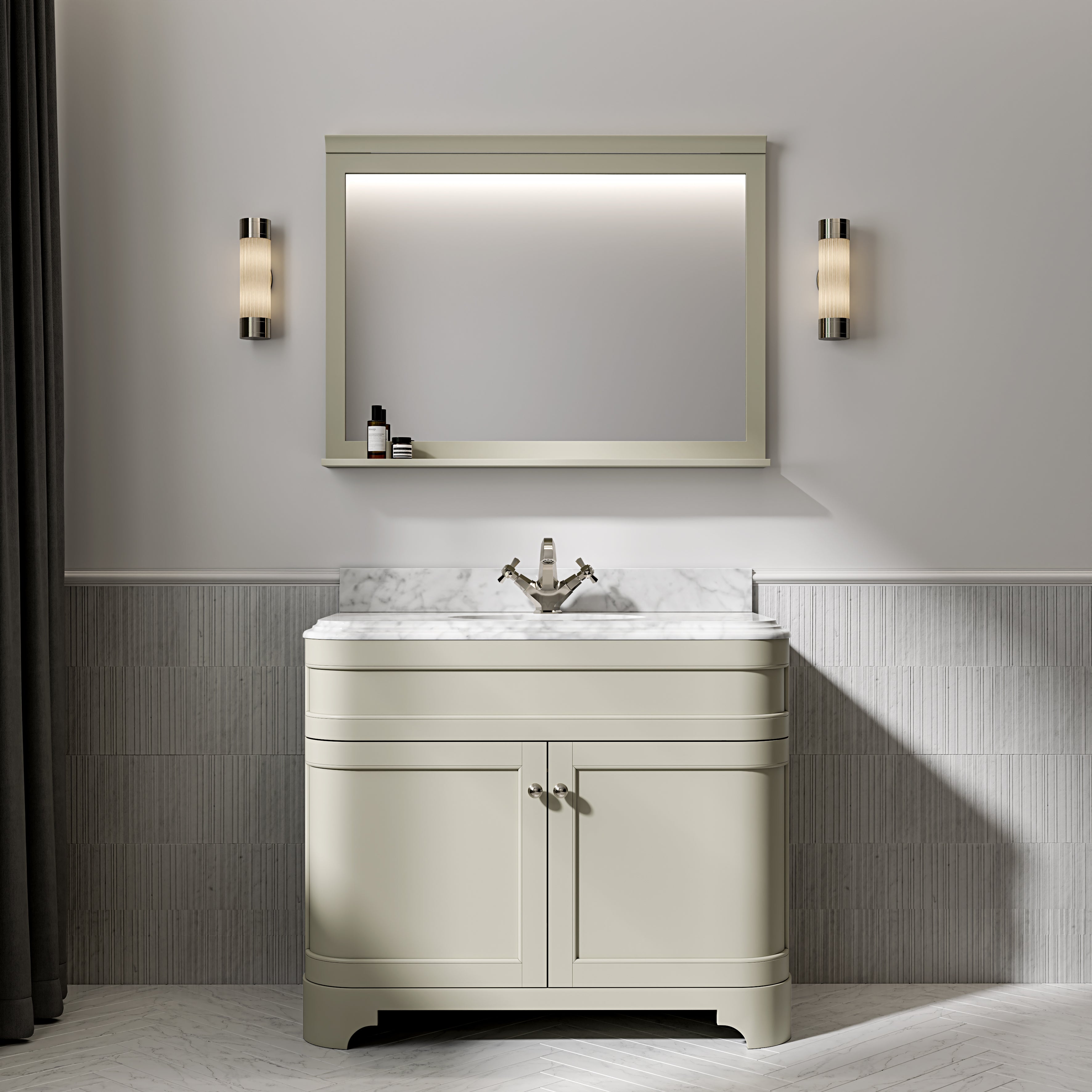 Cobham Carrara Marble Floorstanding Vanity Unit (Matte Olive) 1000mm