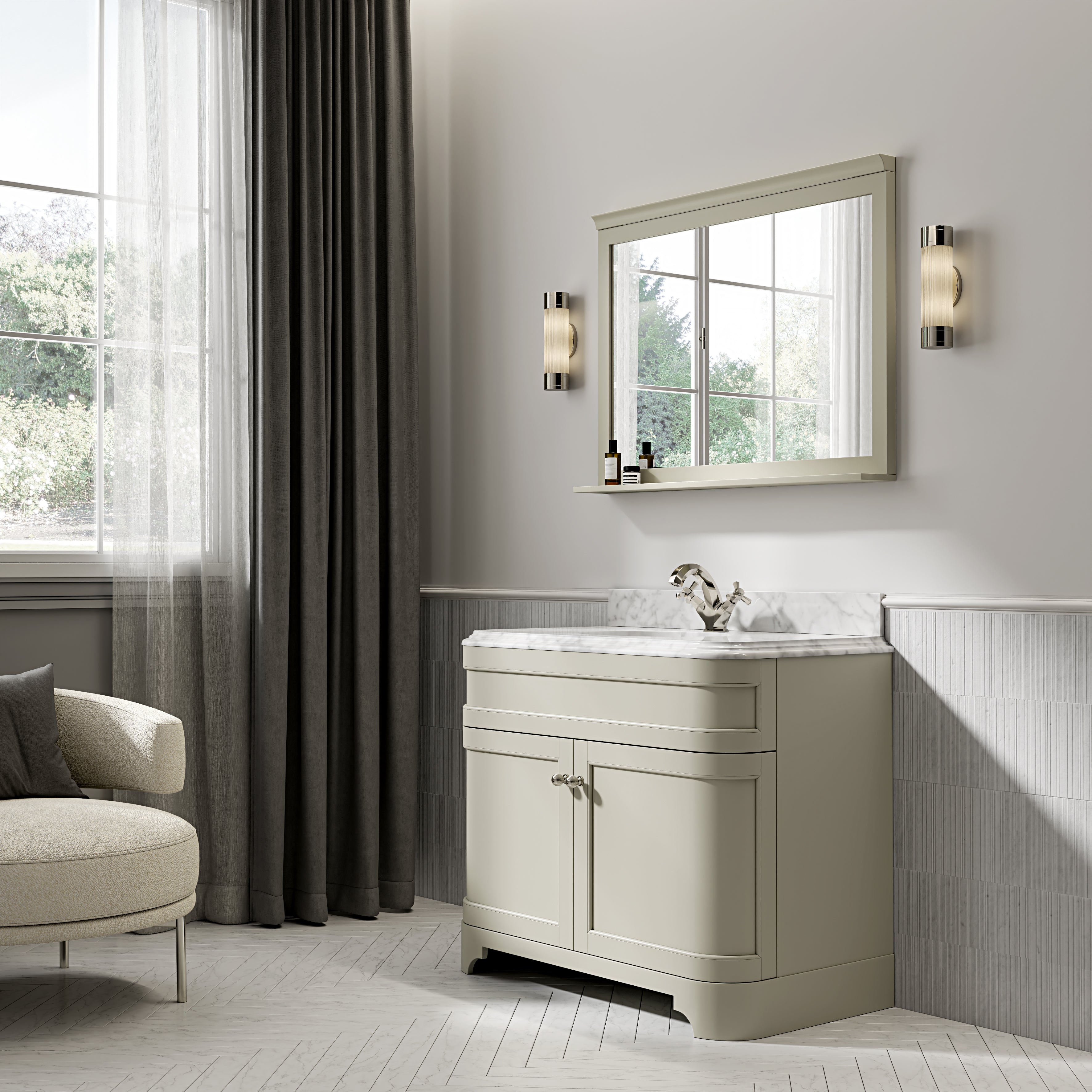 Cobham Carrara Marble Floorstanding Vanity Unit (Matte Olive) 1000mm