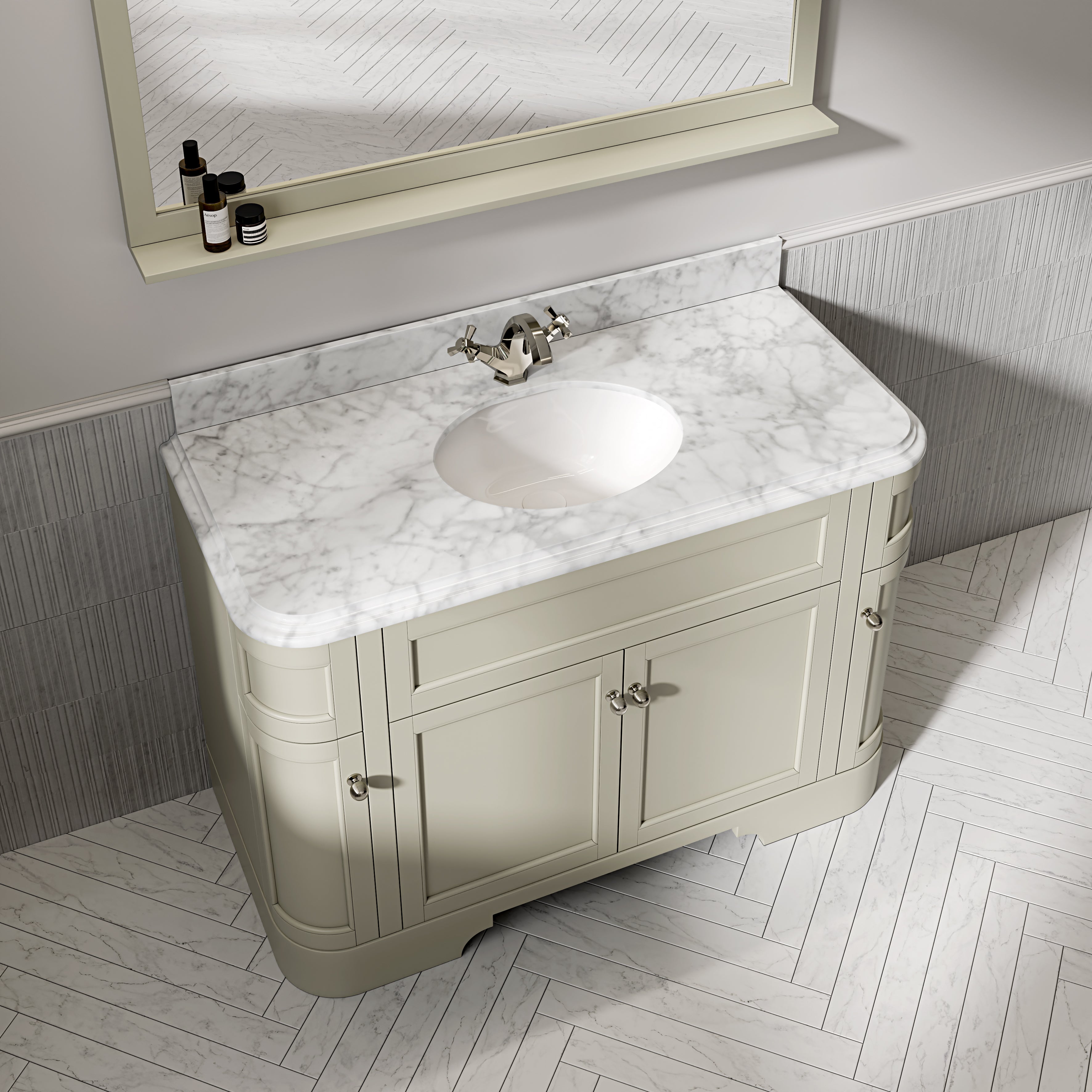 Cobham Carrara Marble Floorstanding Vanity Unit (Matte Olive) 1200mm