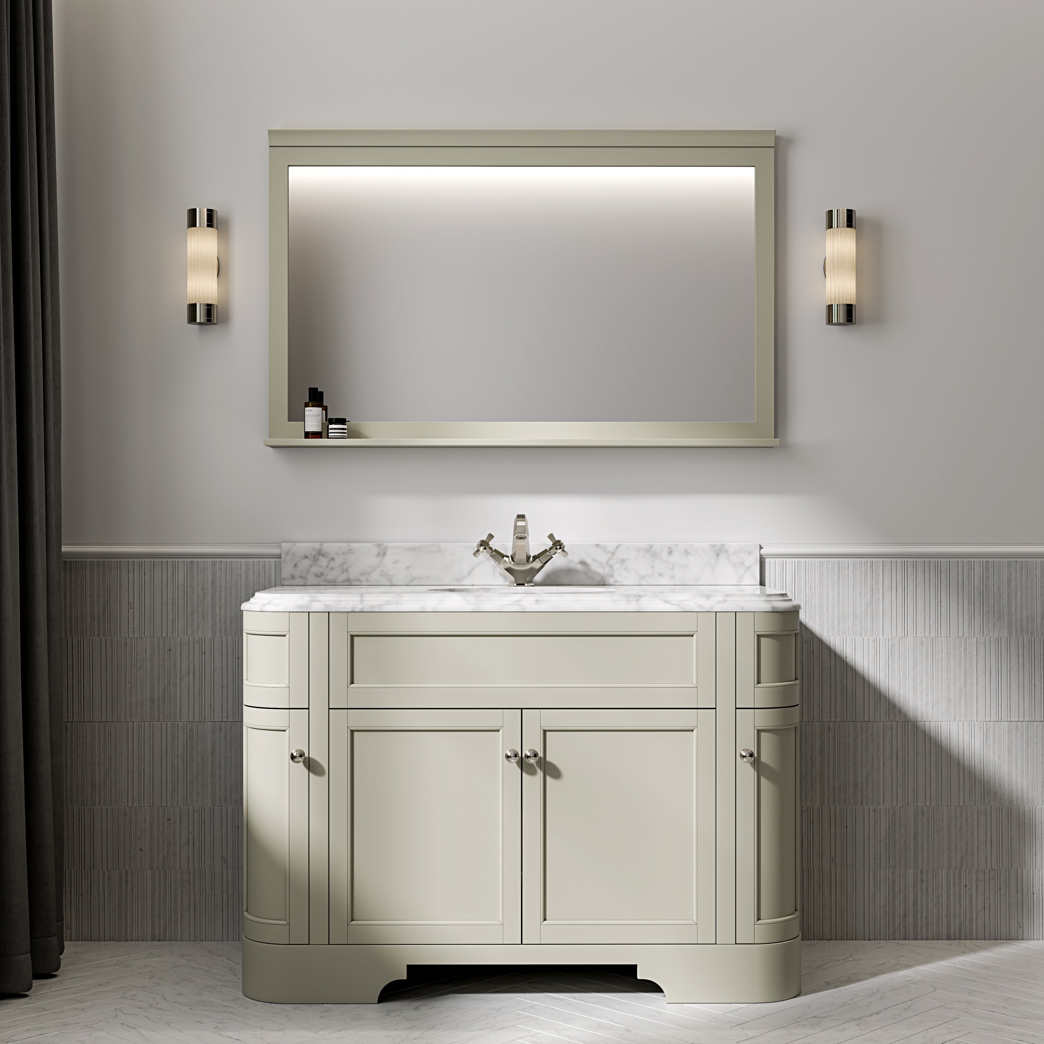 Cobham Carrara Marble Floorstanding Vanity Unit (Matte Olive) 1200mm