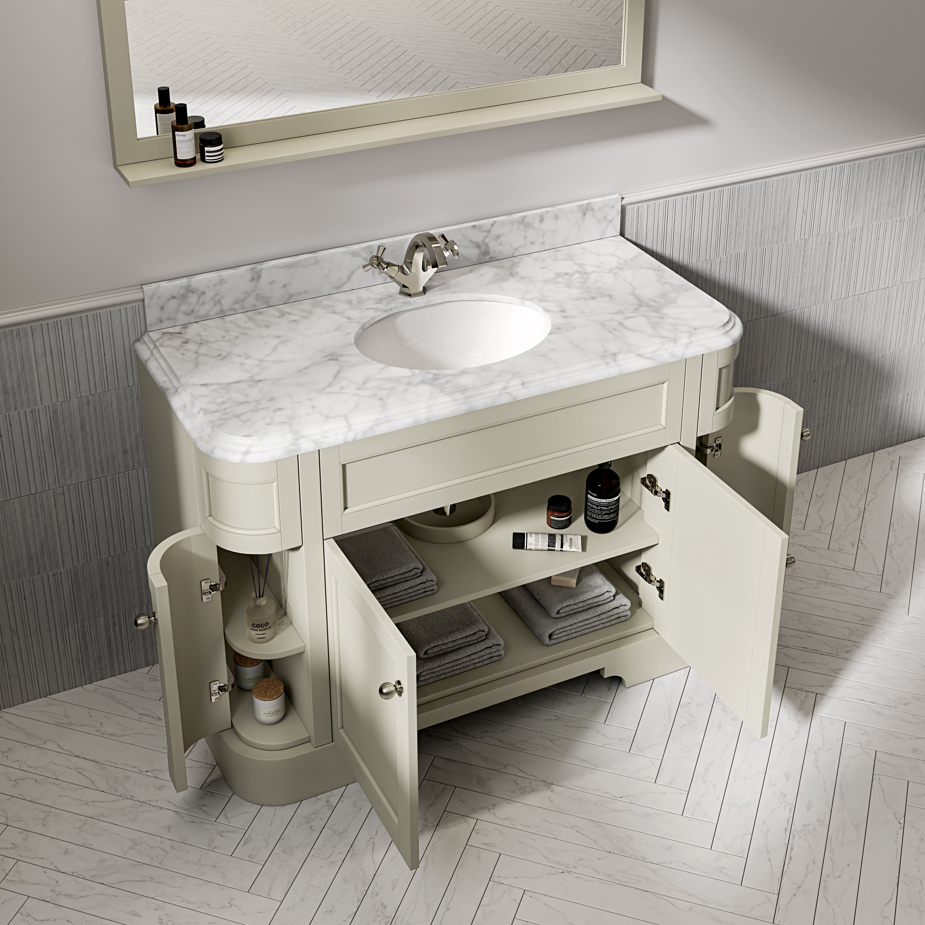 Cobham Carrara Marble Floorstanding Vanity Unit (Matte Olive) 1200mm