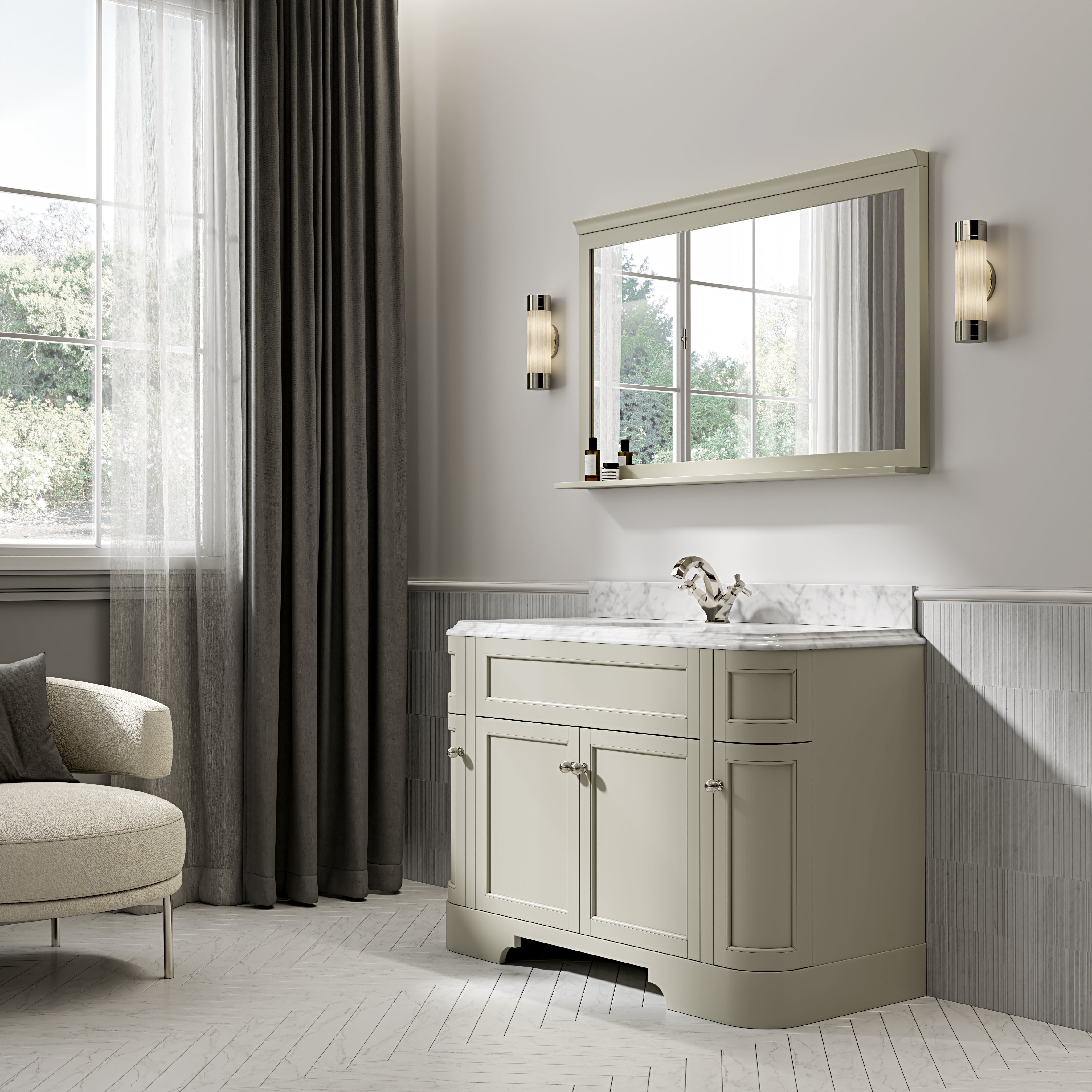 Cobham Carrara Marble Floorstanding Vanity Unit (Matte Olive) 1200mm