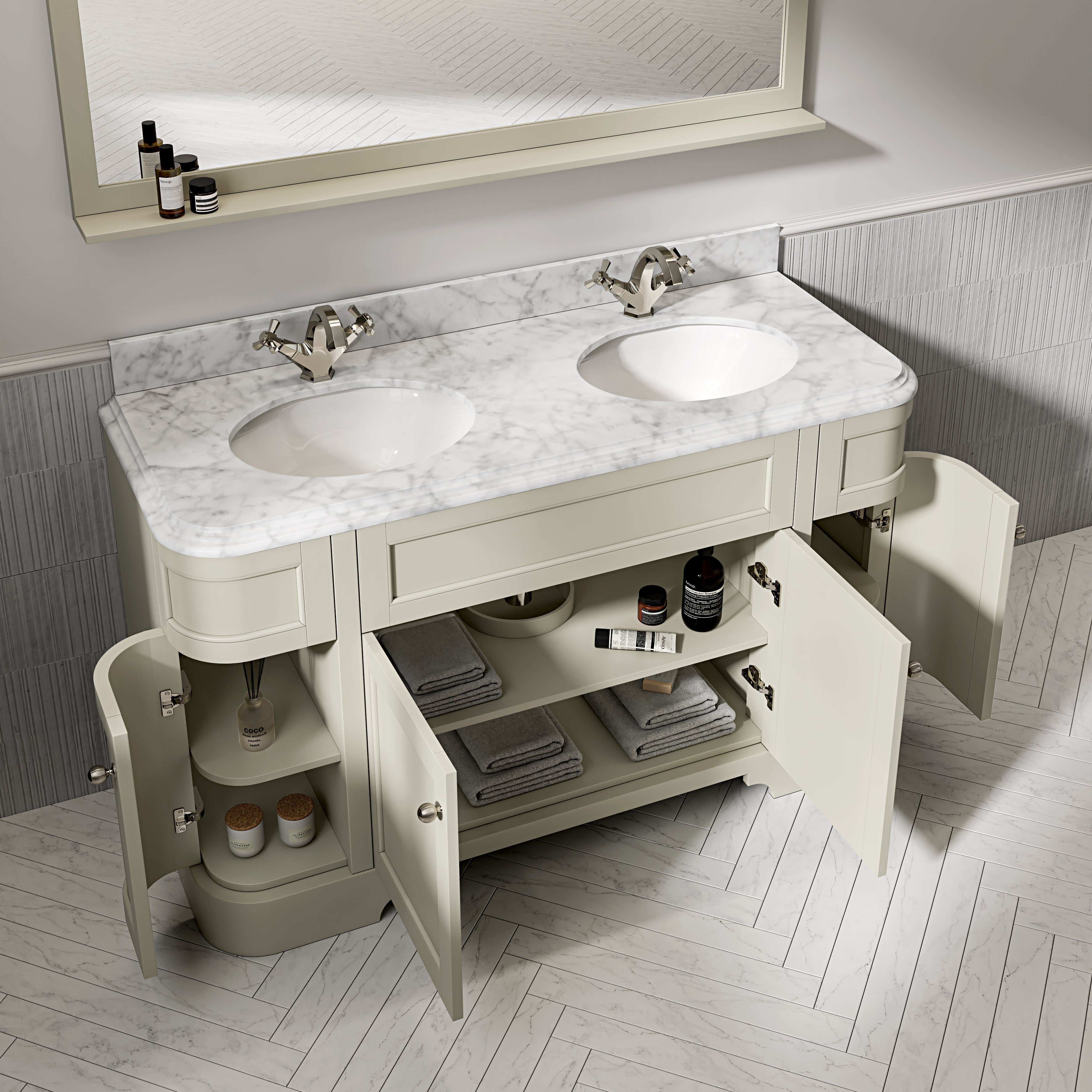Cobham Carrara Marble Floorstanding Vanity Unit (Matte Olive) 1400mm