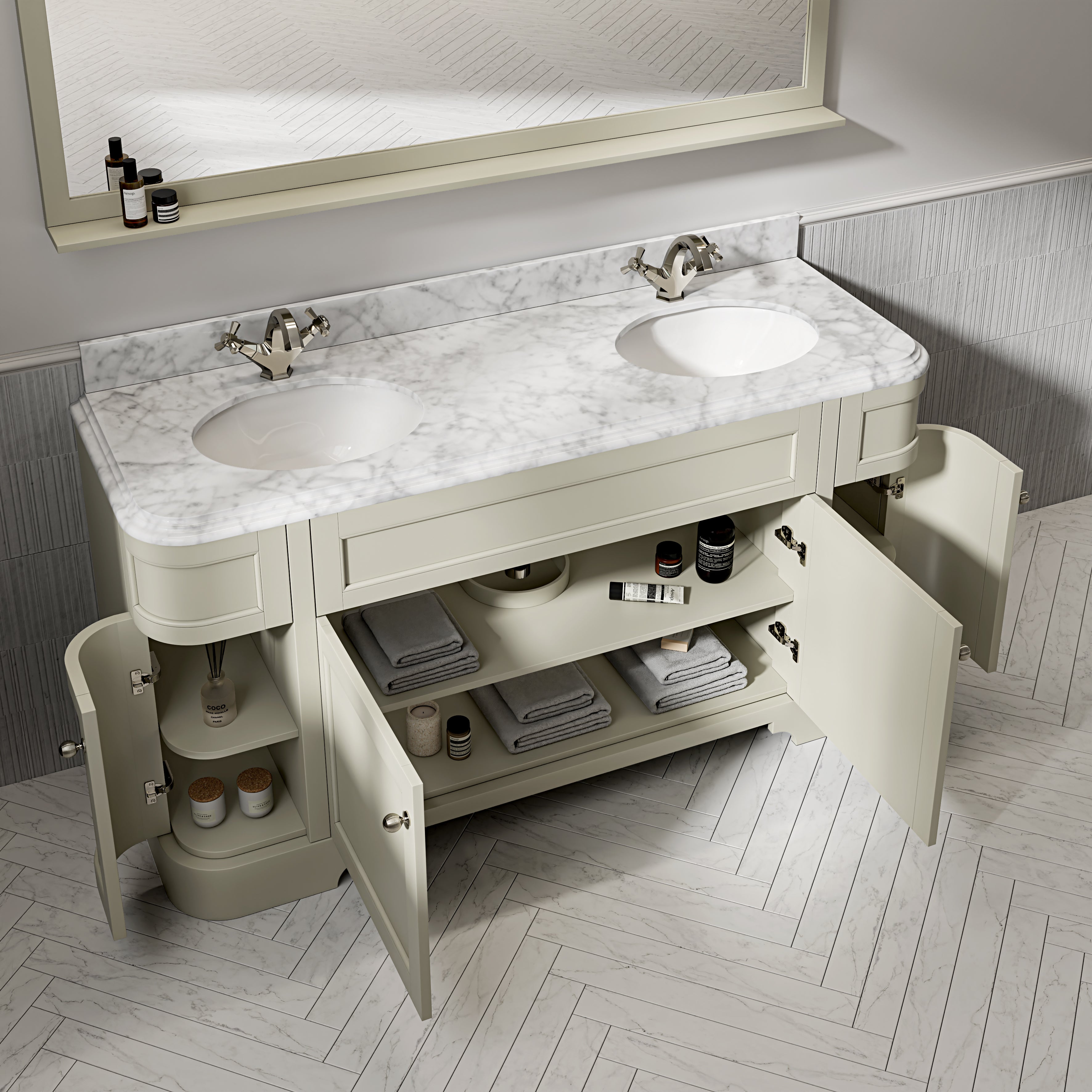 Cobham Carrara Marble Floorstanding Vanity Unit (Matte Olive) 1600mm