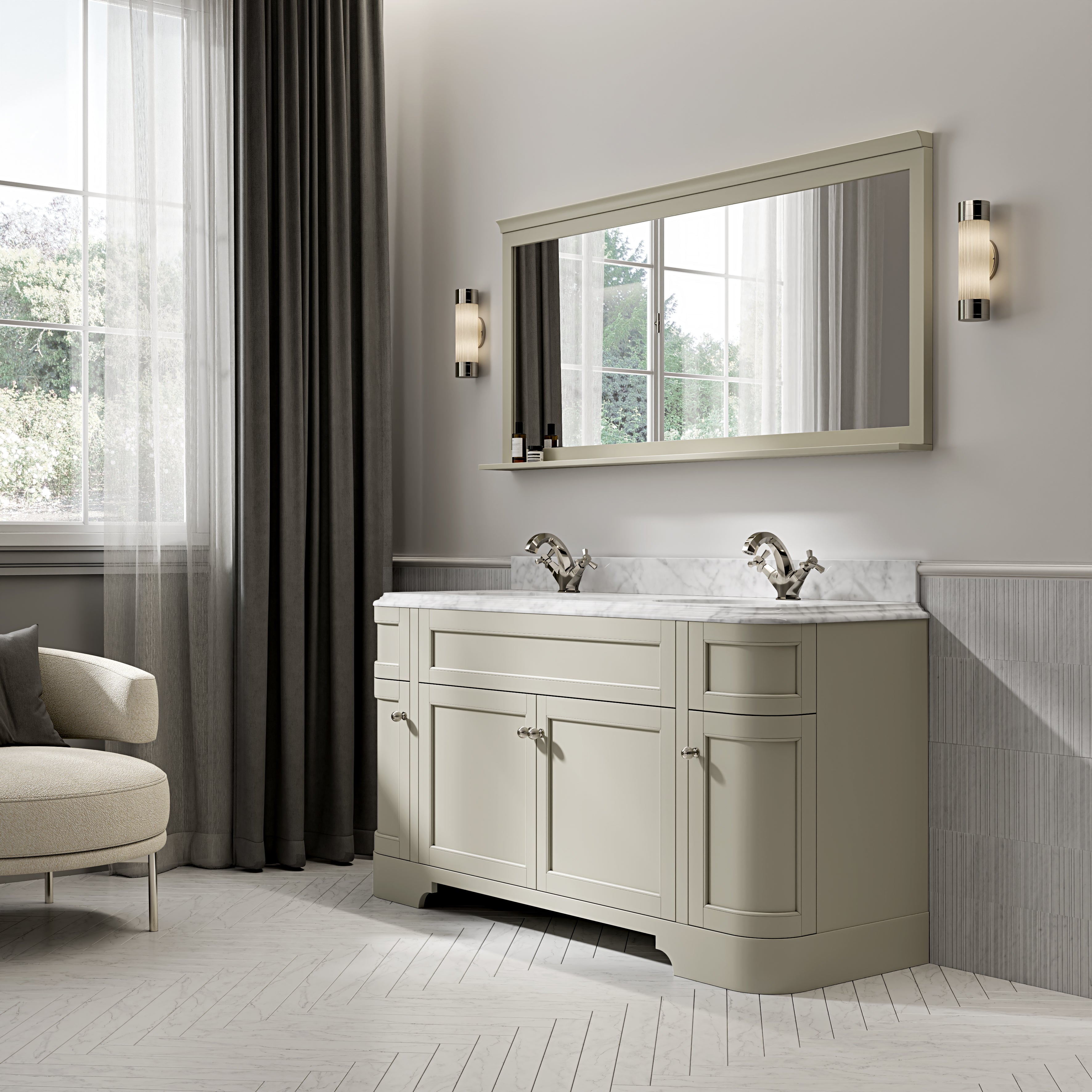 Cobham Carrara Marble Floorstanding Vanity Unit (Matte Olive) 1600mm