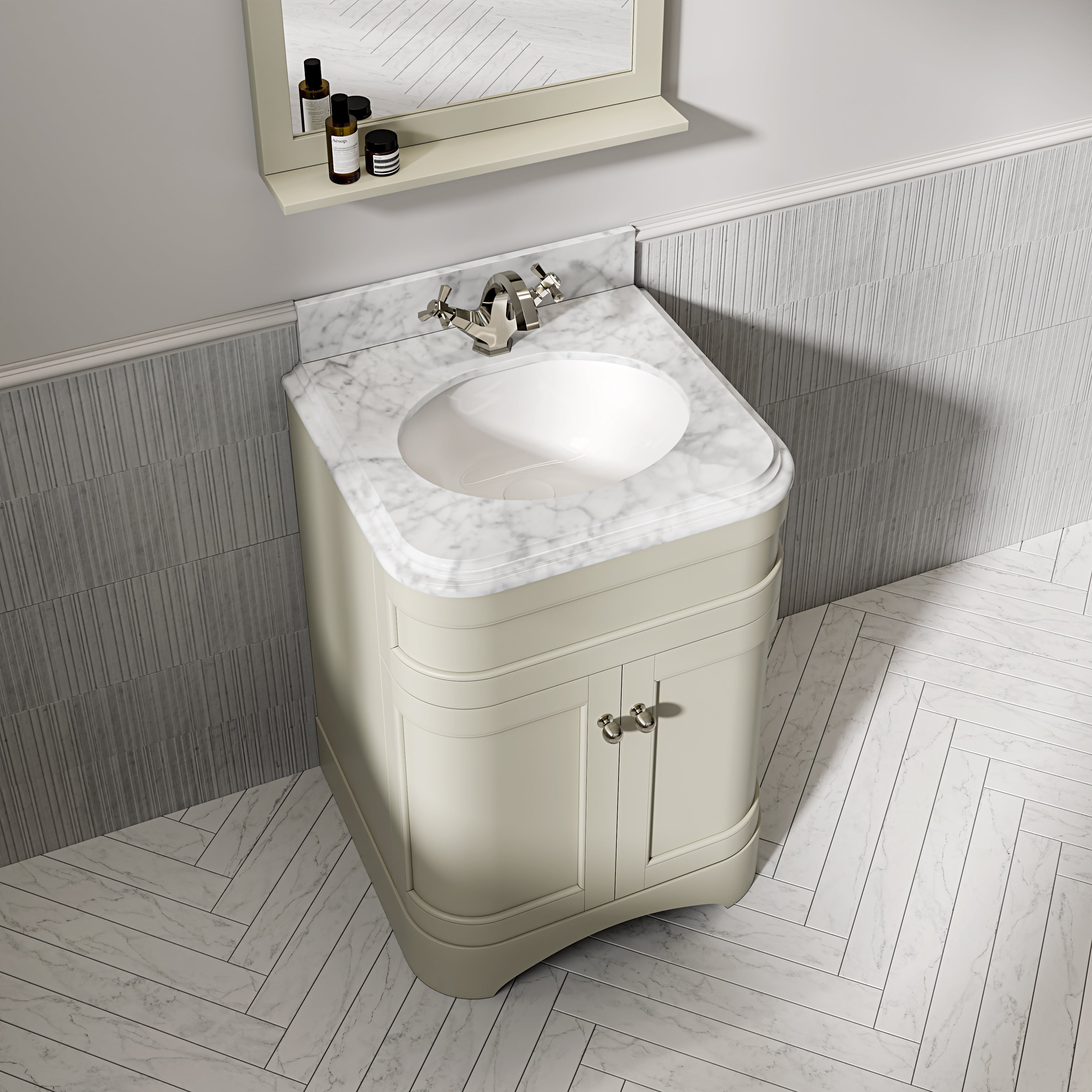 Cobham Carrara Marble Floorstanding Vanity Unit (Matte Olive) 600mm