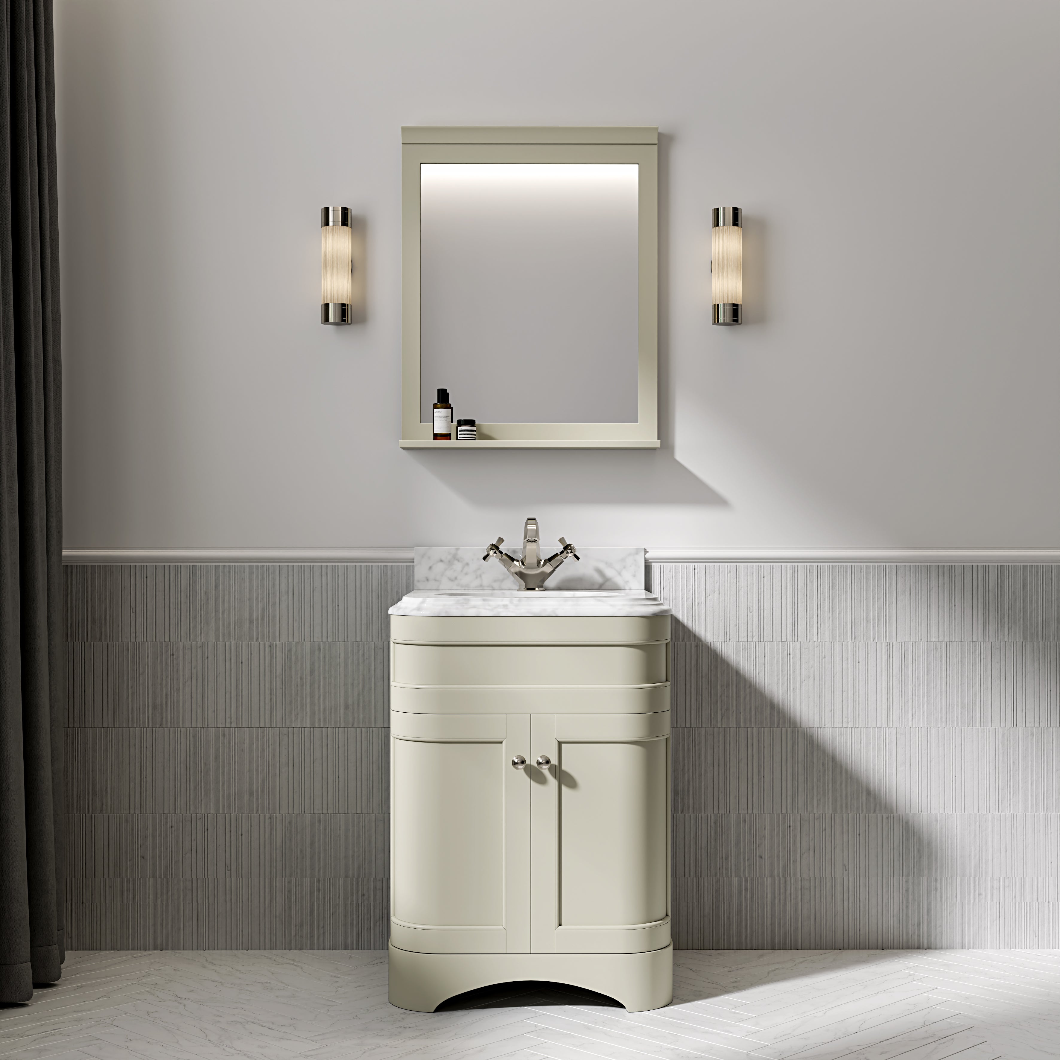Cobham Carrara Marble Floorstanding Vanity Unit (Matte Olive) 600mm