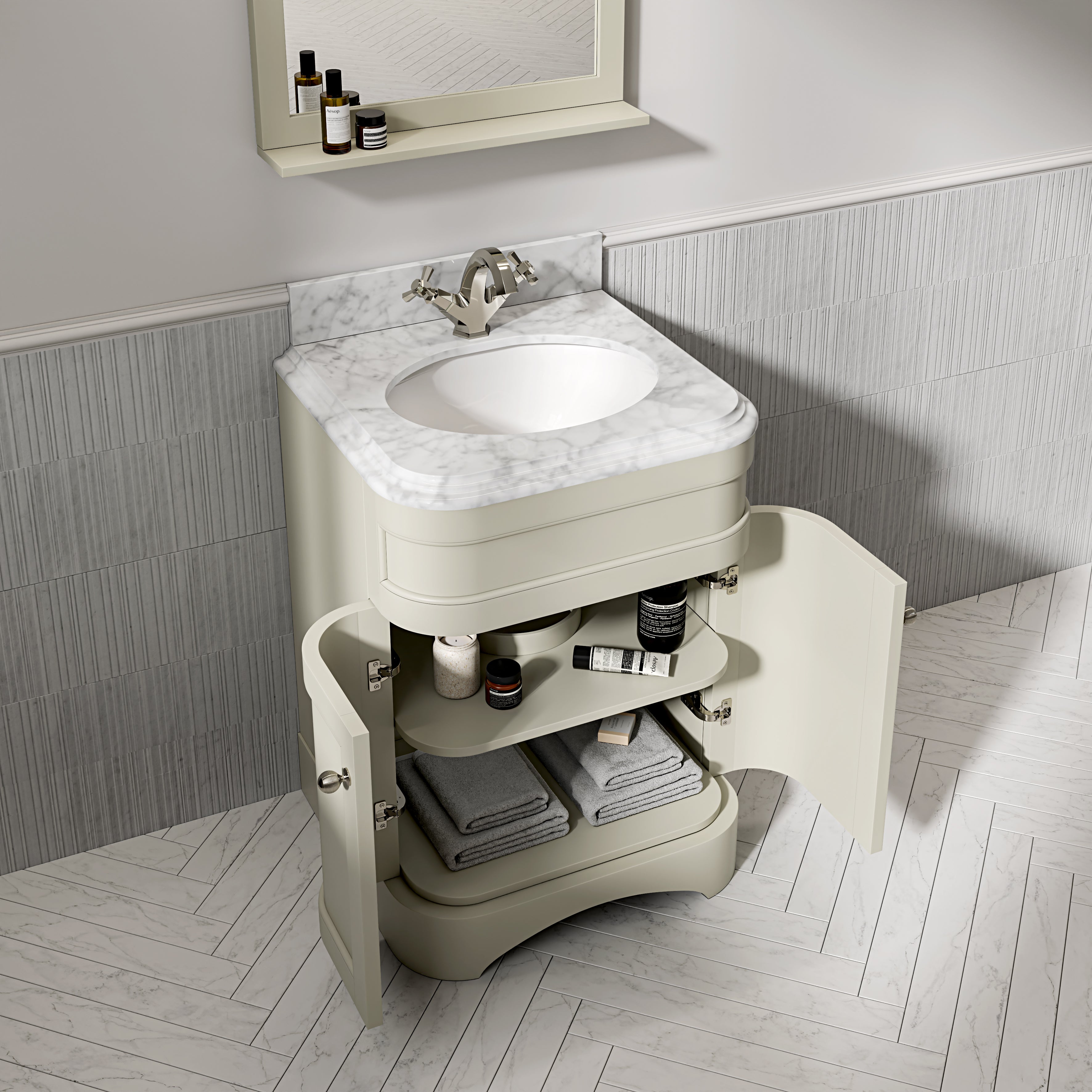 Cobham Carrara Marble Floorstanding Vanity Unit (Matte Olive) 600mm