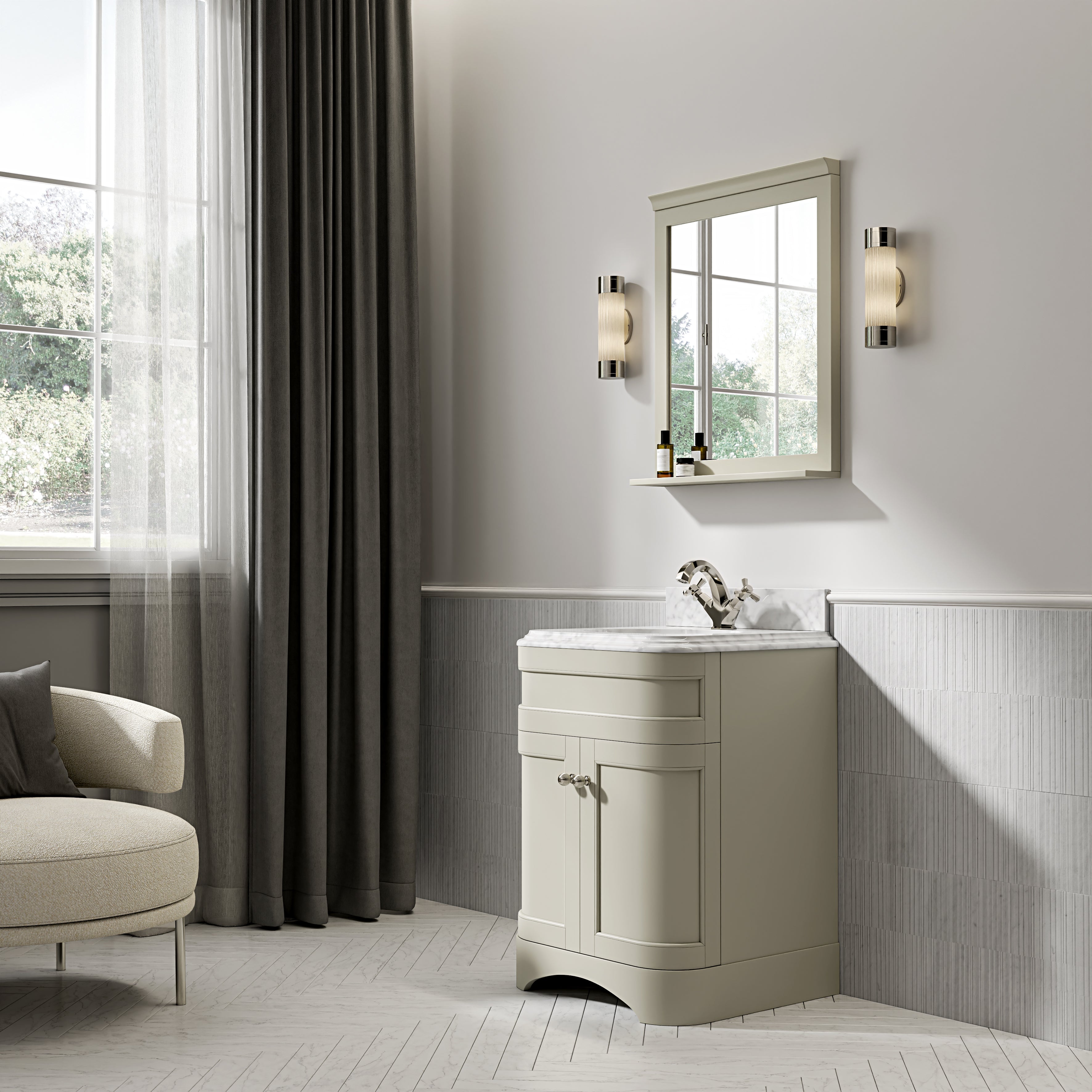 Cobham Carrara Marble Floorstanding Vanity Unit (Matte Olive) 600mm