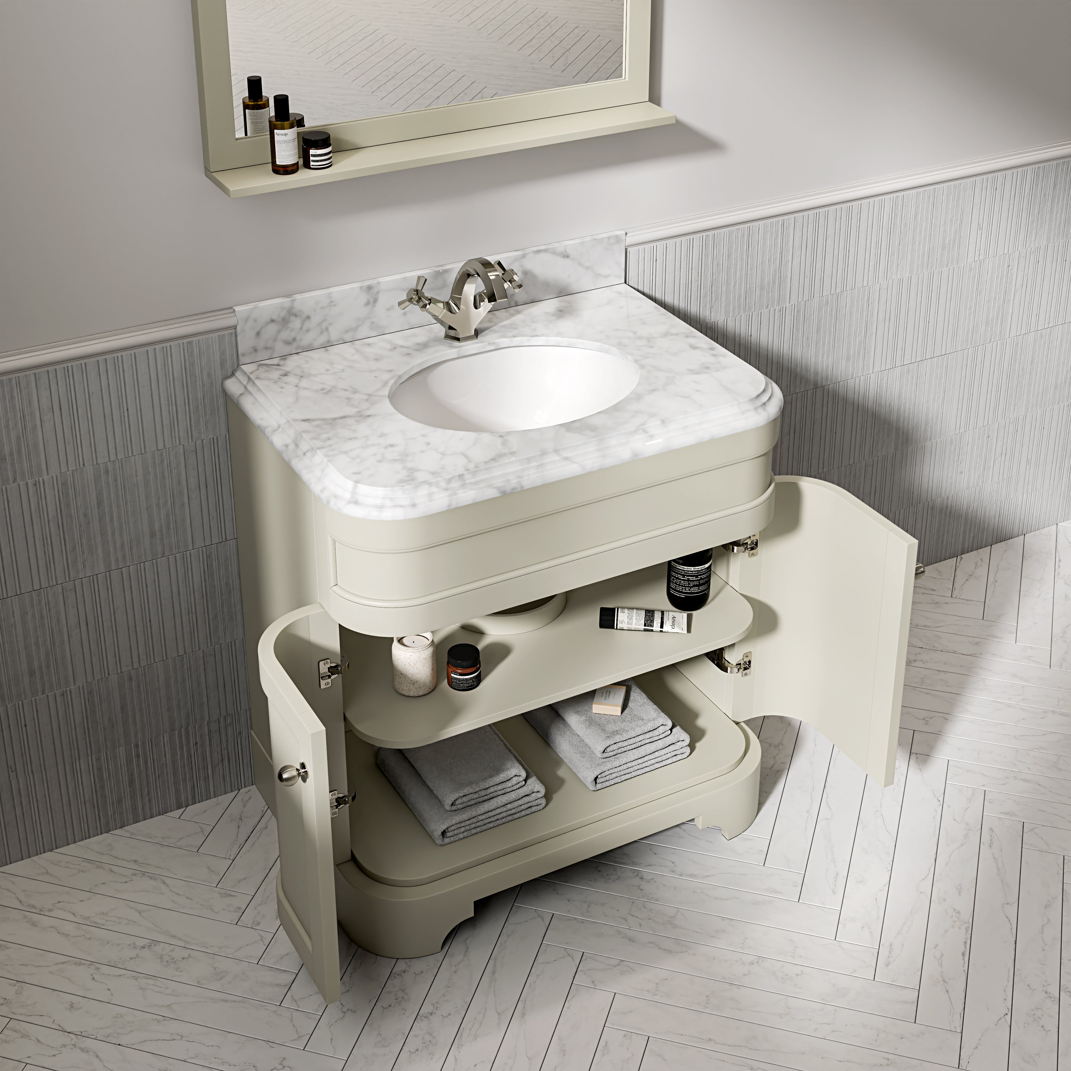 Cobham Carrara Marble Floorstanding Vanity Unit (Matte Olive) 800mm