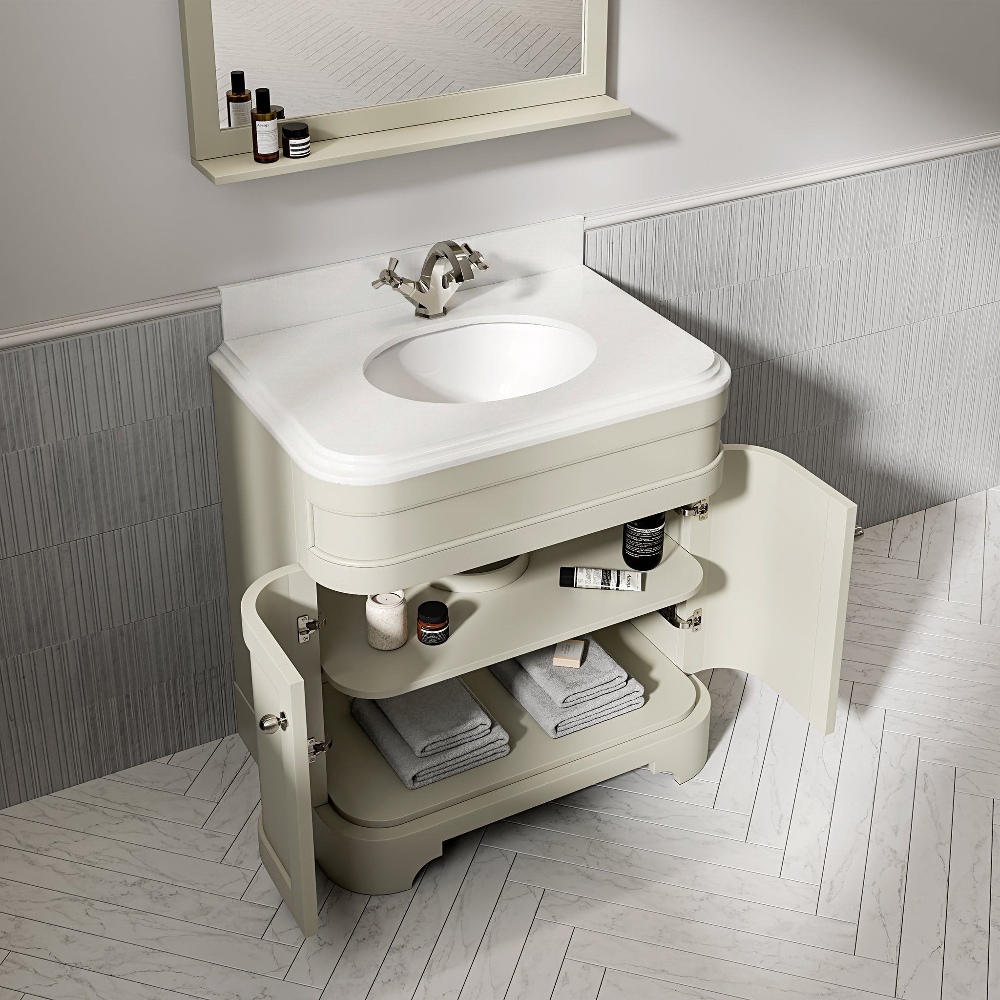 Cobham Quartz Floorstanding Vanity Unit (Matte Olive) 800mm