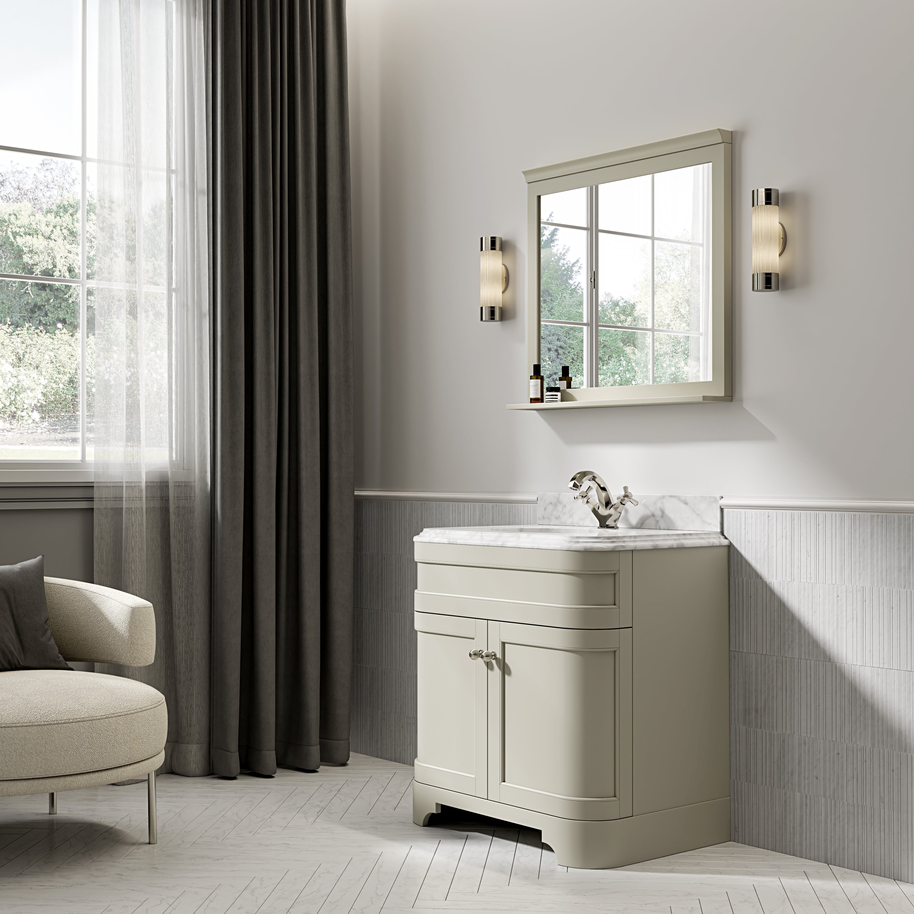 Cobham Carrara Marble Floorstanding Vanity Unit (Matte Olive) 800mm