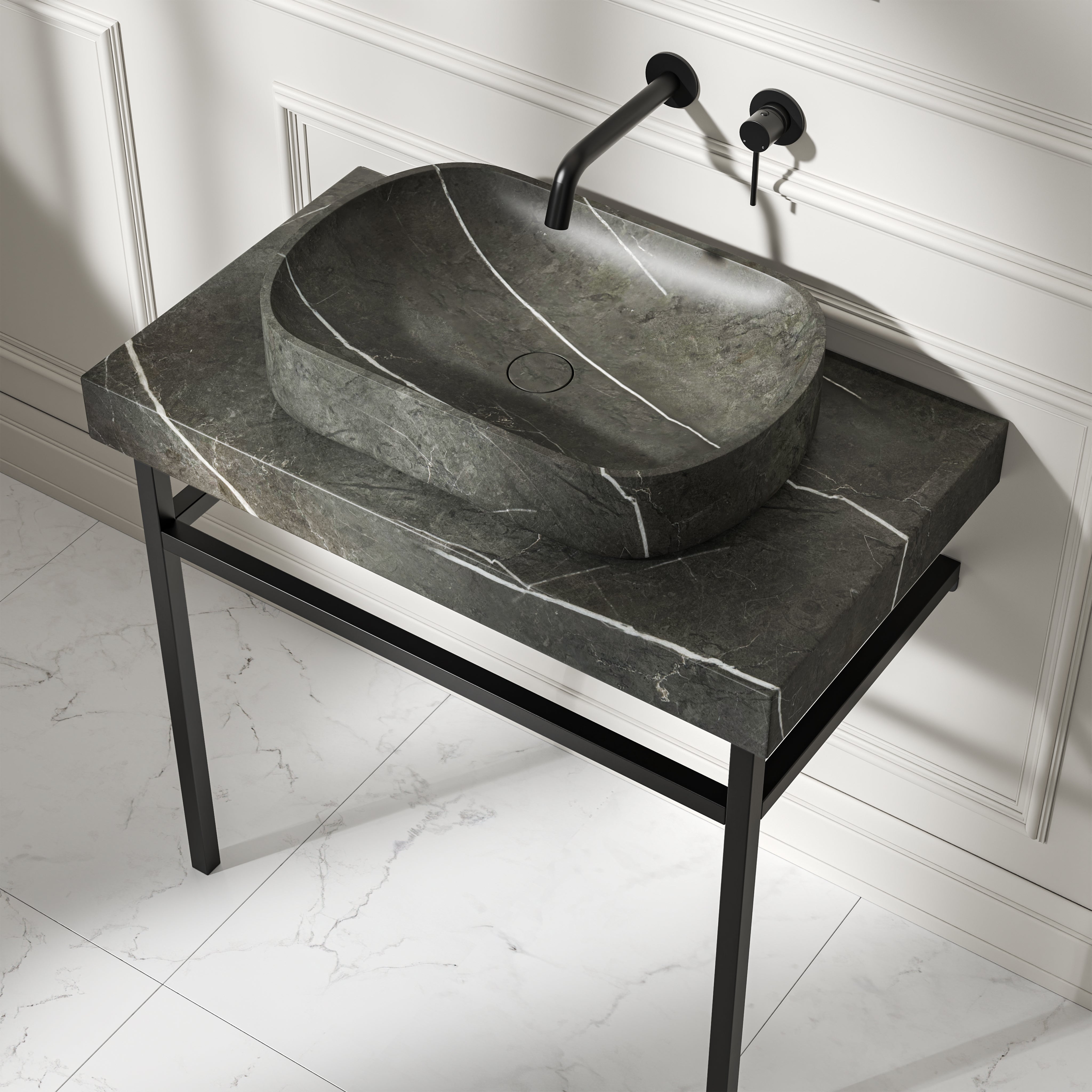 Capola Pietra Grey Marble Countertop Matte Black Vanity Unit 800mm
