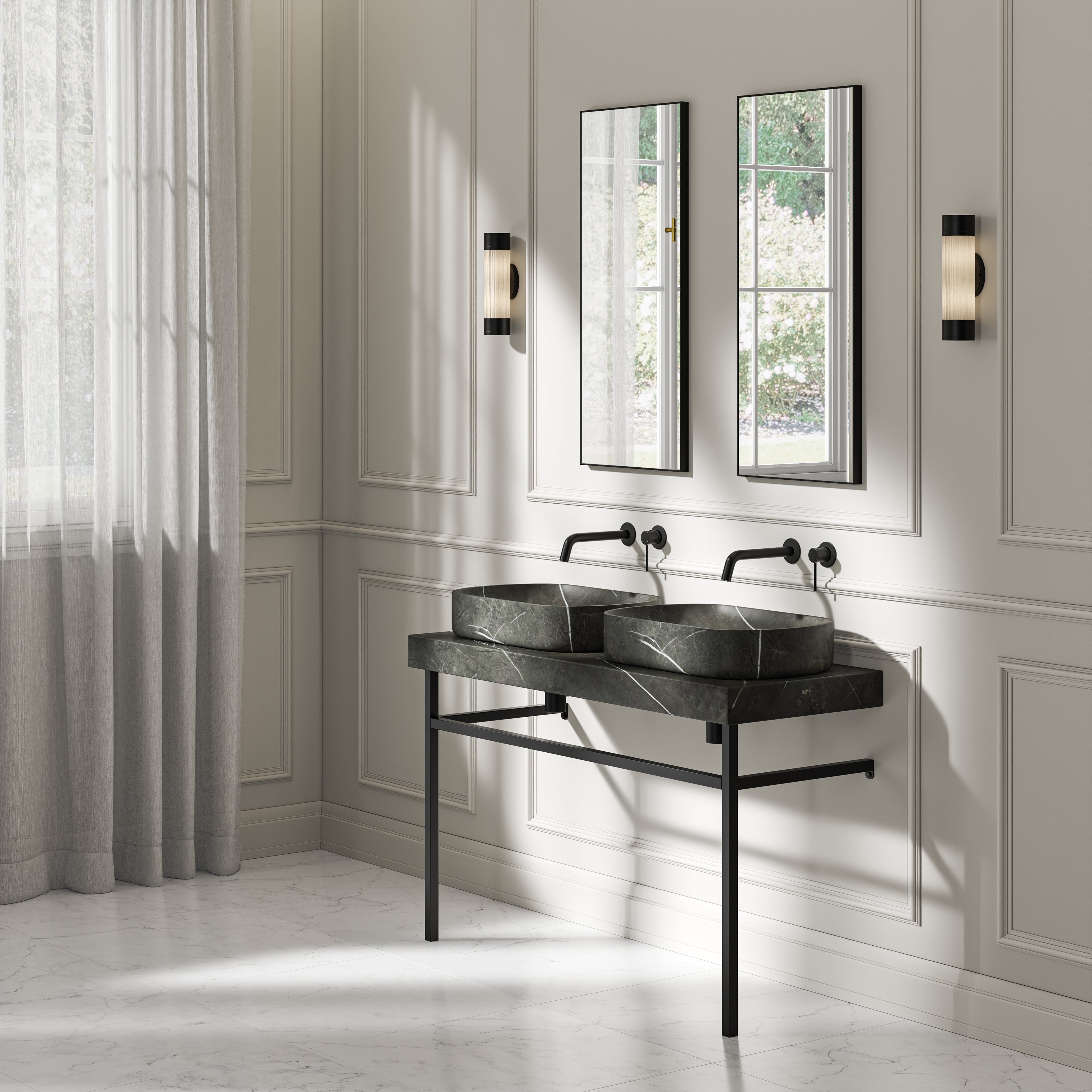 Capola Pietra Grey Marble Countertop Matte Black Vanity Unit 1200mm