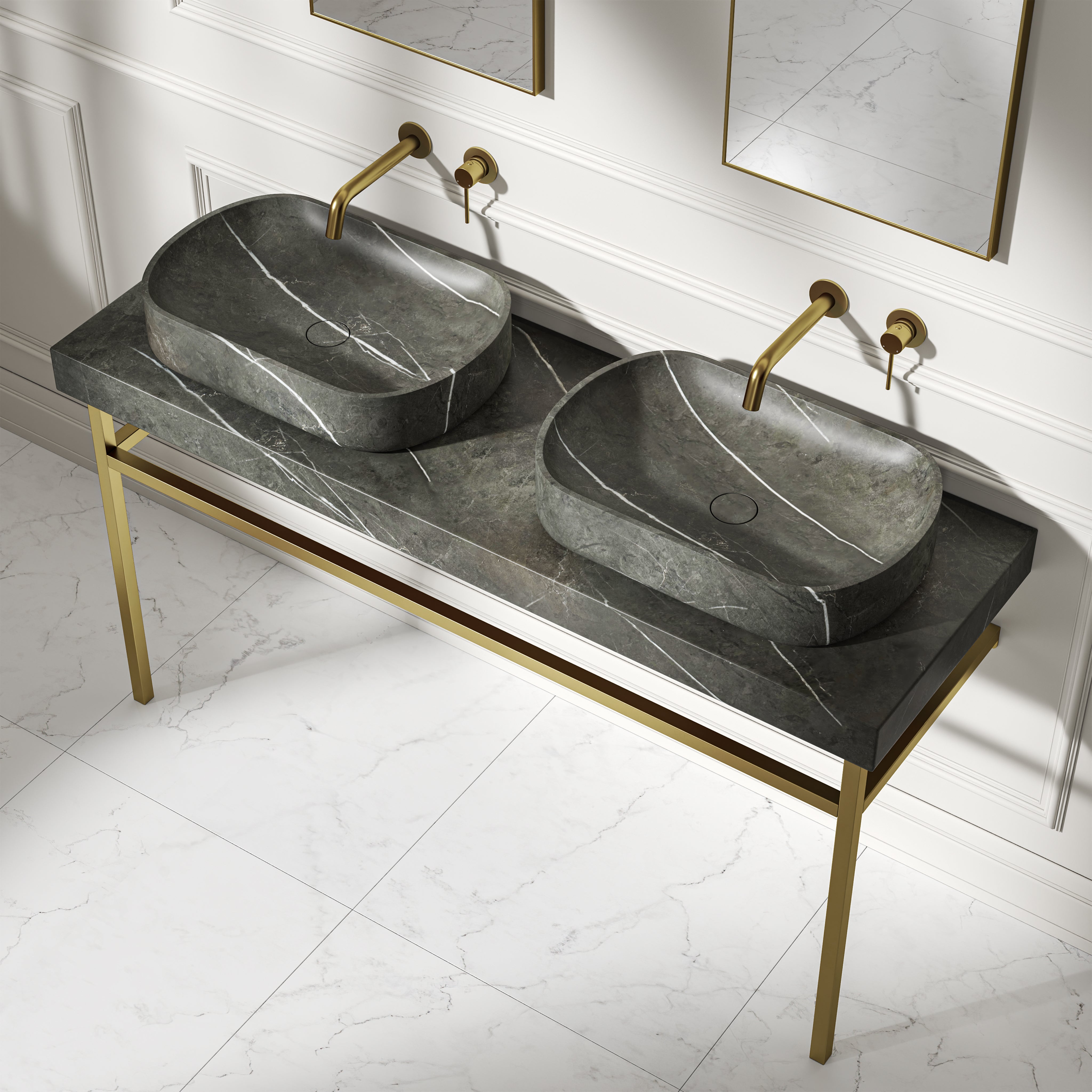 Capola Pietra Grey Marble Countertop Brushed Gold Vanity Unit 1400mm