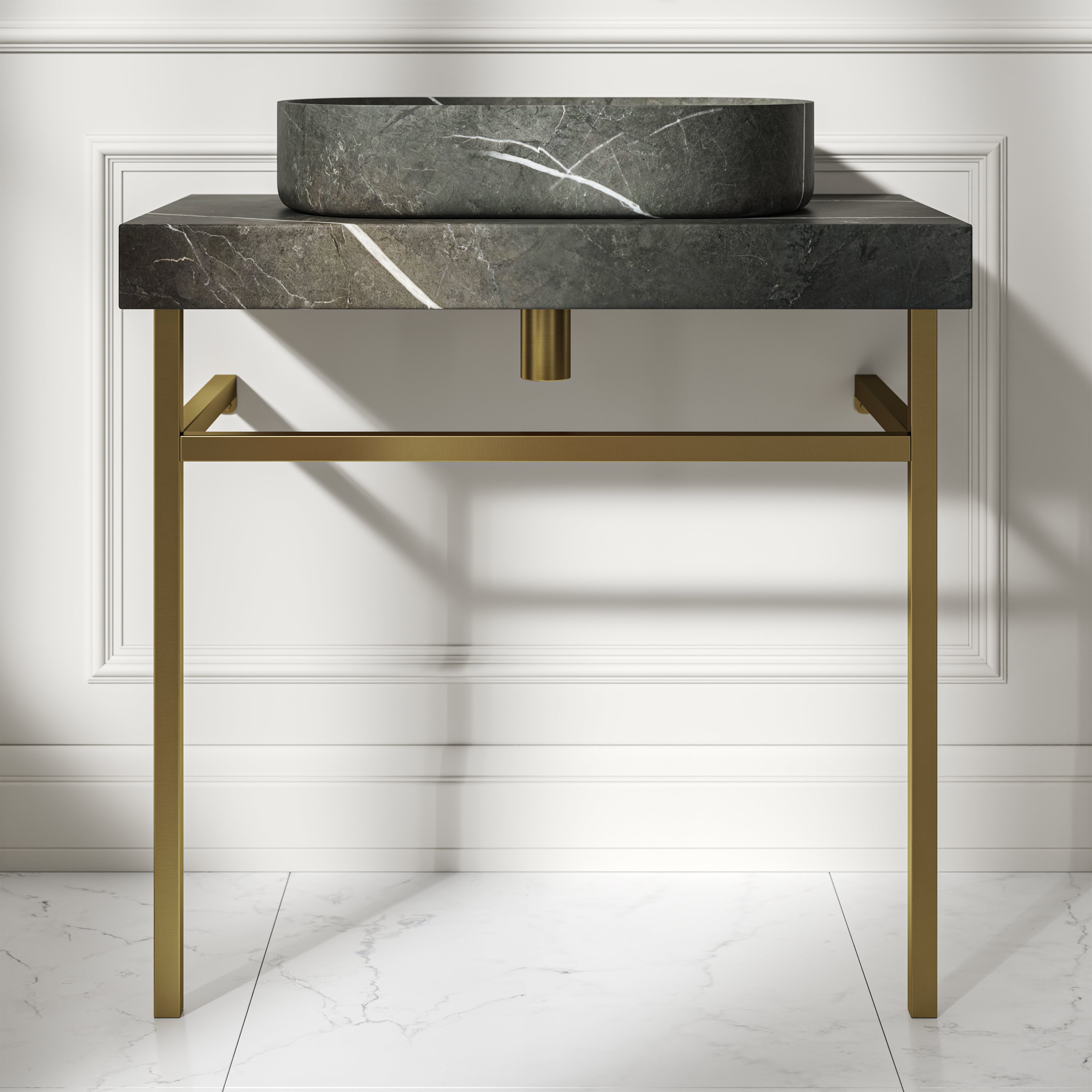 Capola Pietra Grey Marble Countertop Brushed Gold Vanity Unit 800mm