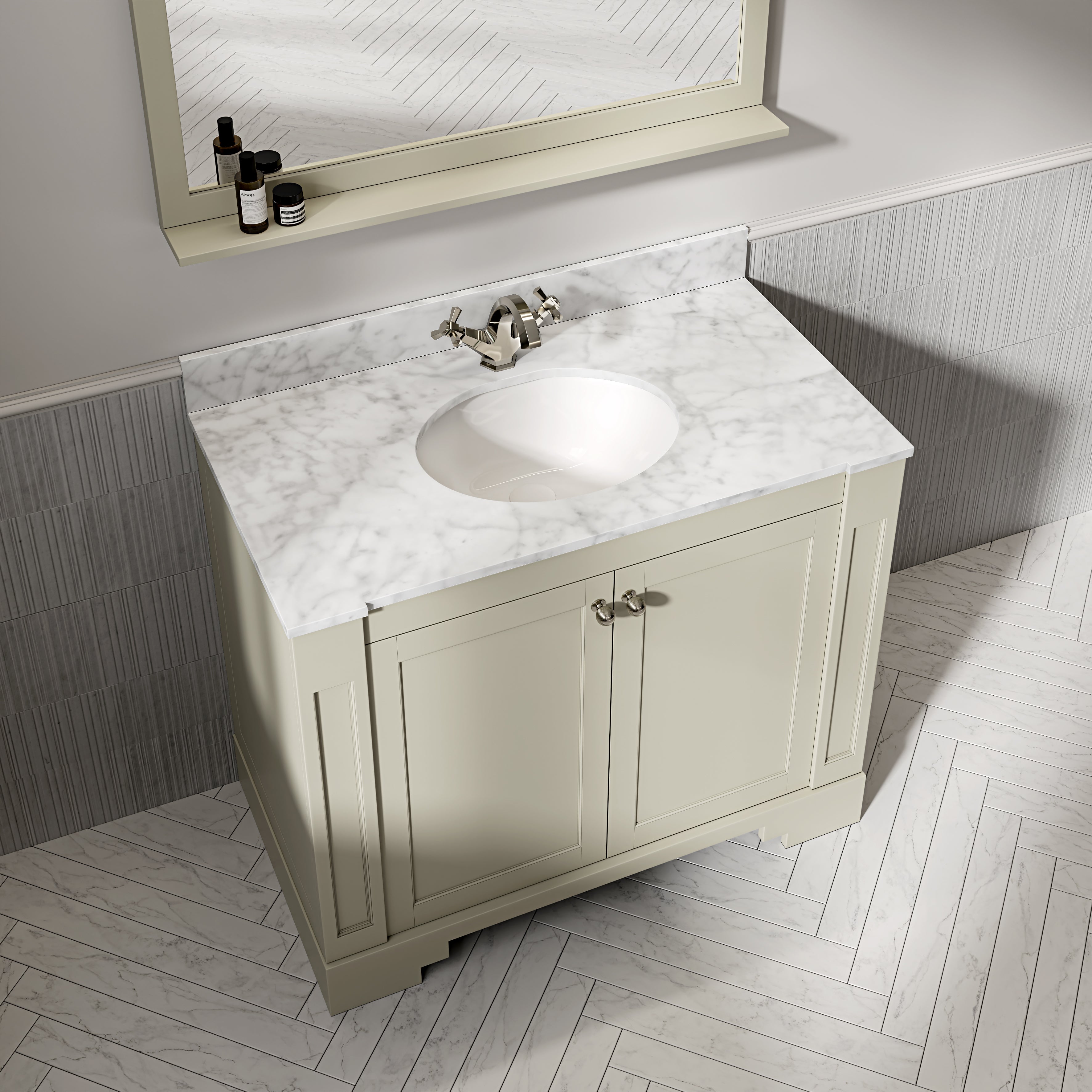 Wentworth Carrara Marble Floorstanding Vanity Unit (Matte Olive) 1000mm