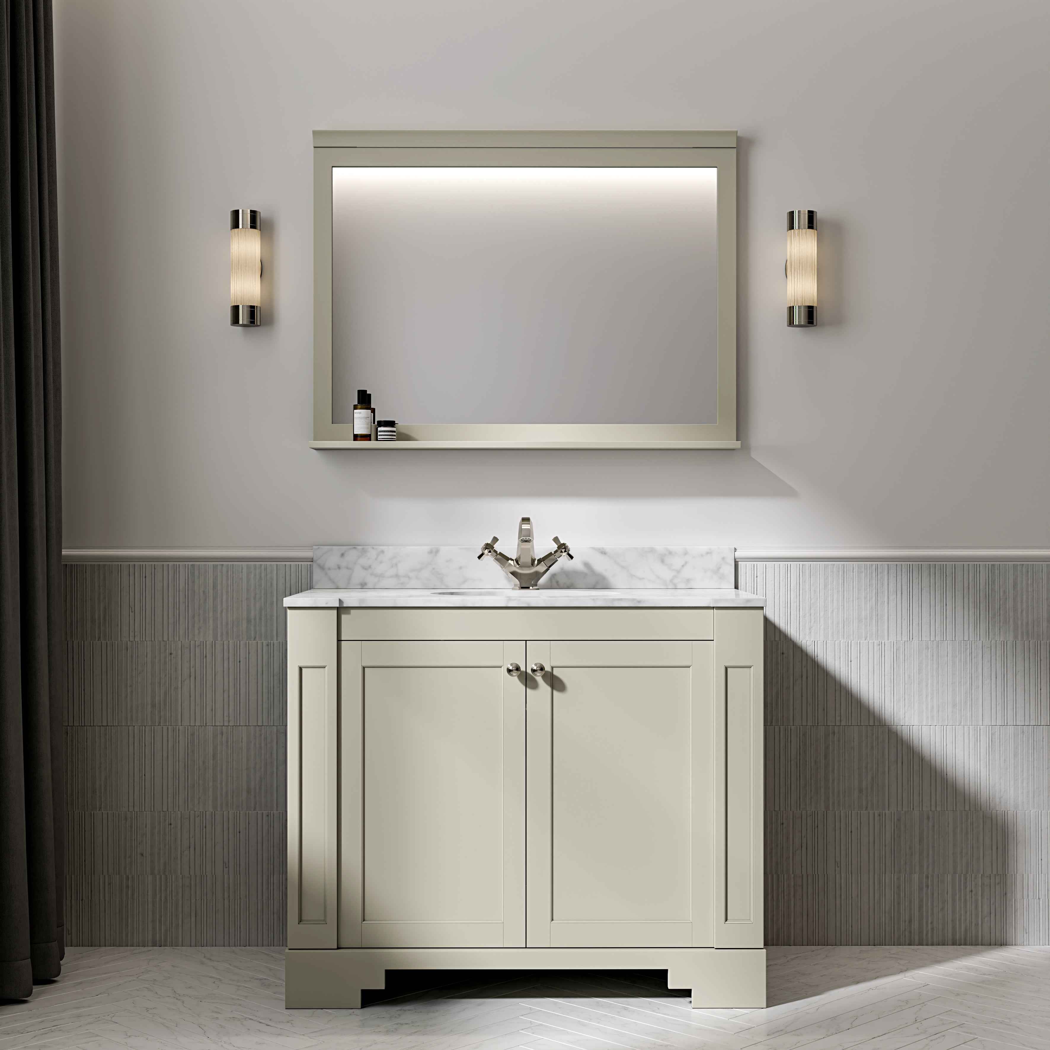 Wentworth Carrara Marble Floorstanding Vanity Unit (Matte Olive) 1000mm
