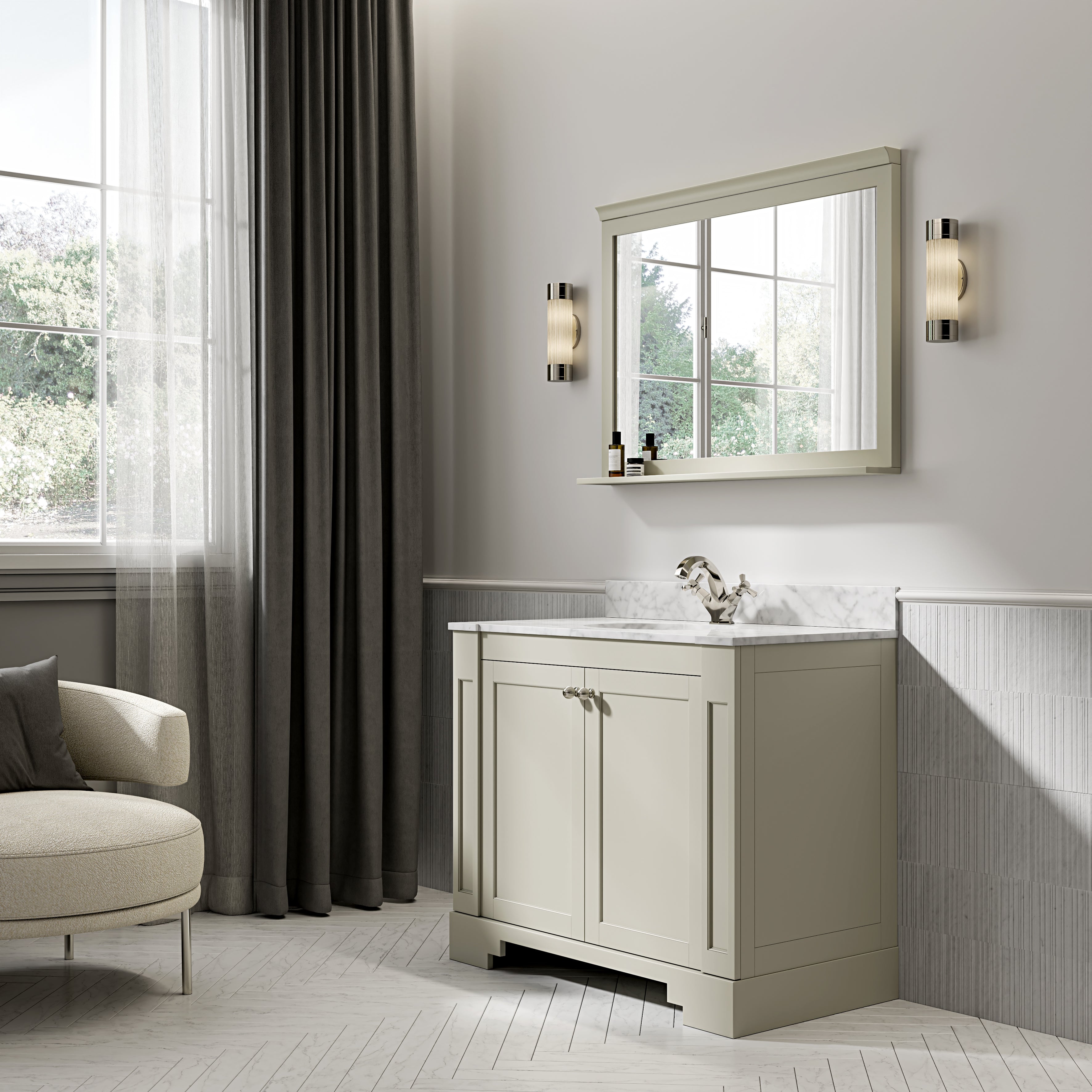 Wentworth Carrara Marble Floorstanding Vanity Unit (Matte Olive) 1000mm