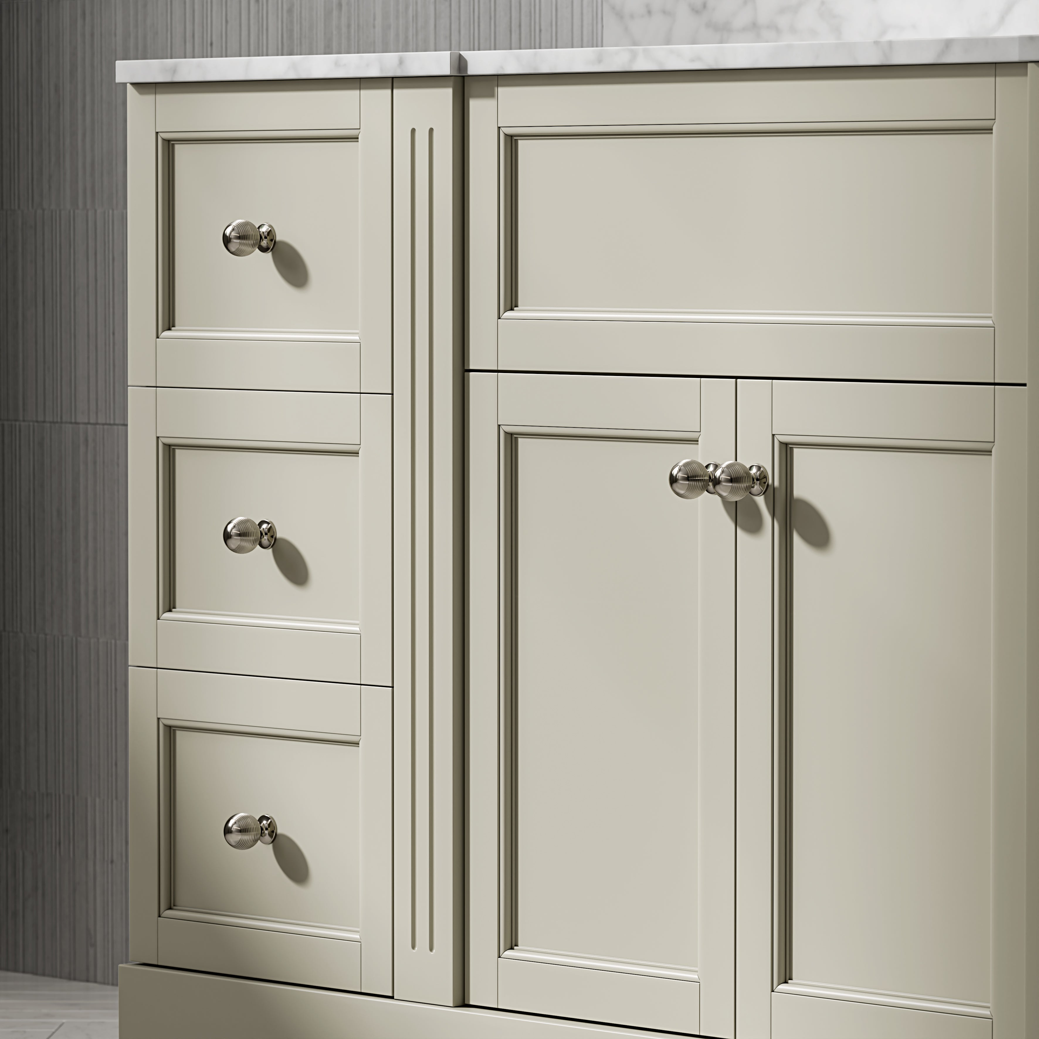 Wentworth Carrara Marble Floorstanding Vanity Unit (Matte Olive) 1400mm