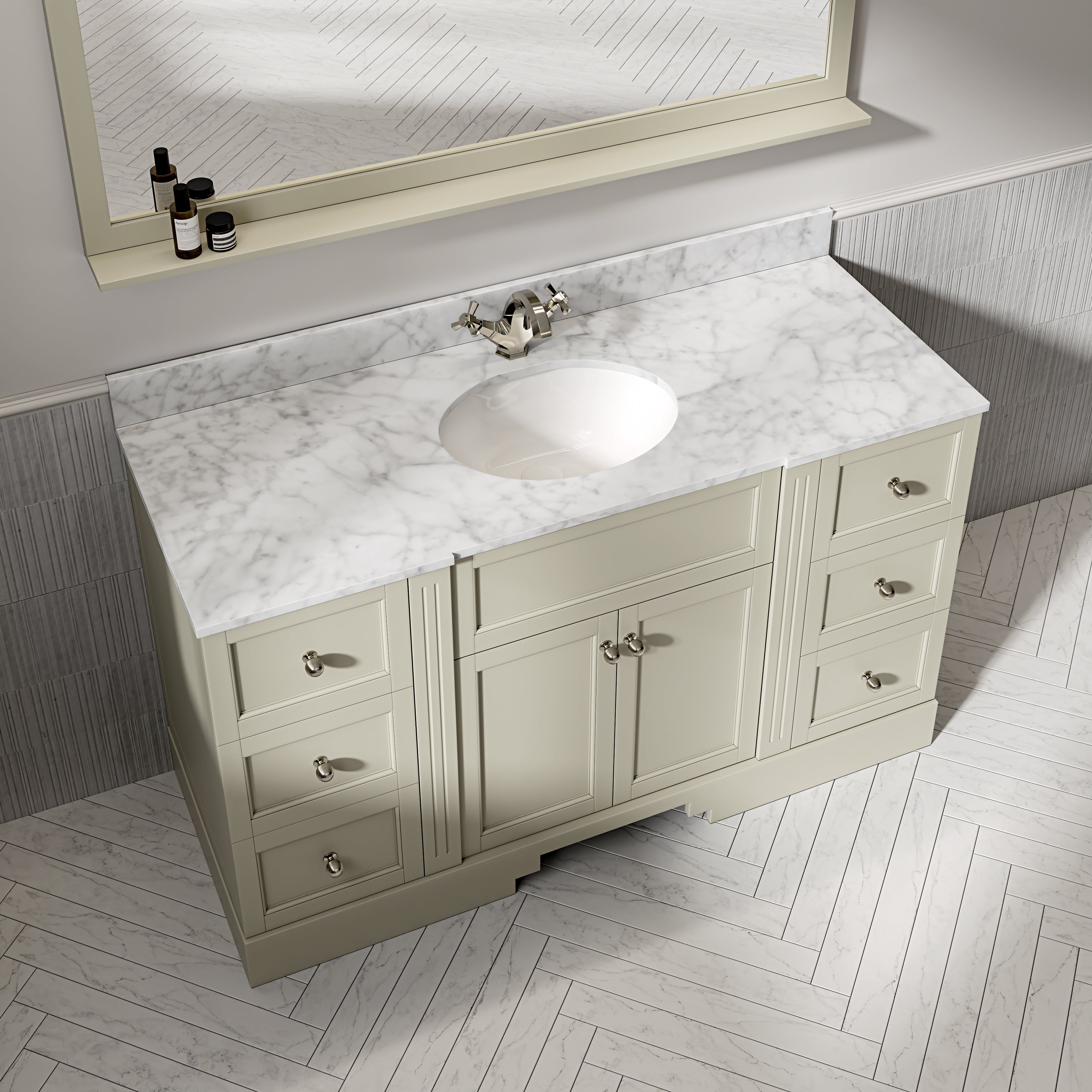 Wentworth Carrara Marble Floorstanding Vanity Unit (Matte Olive) 1400mm
