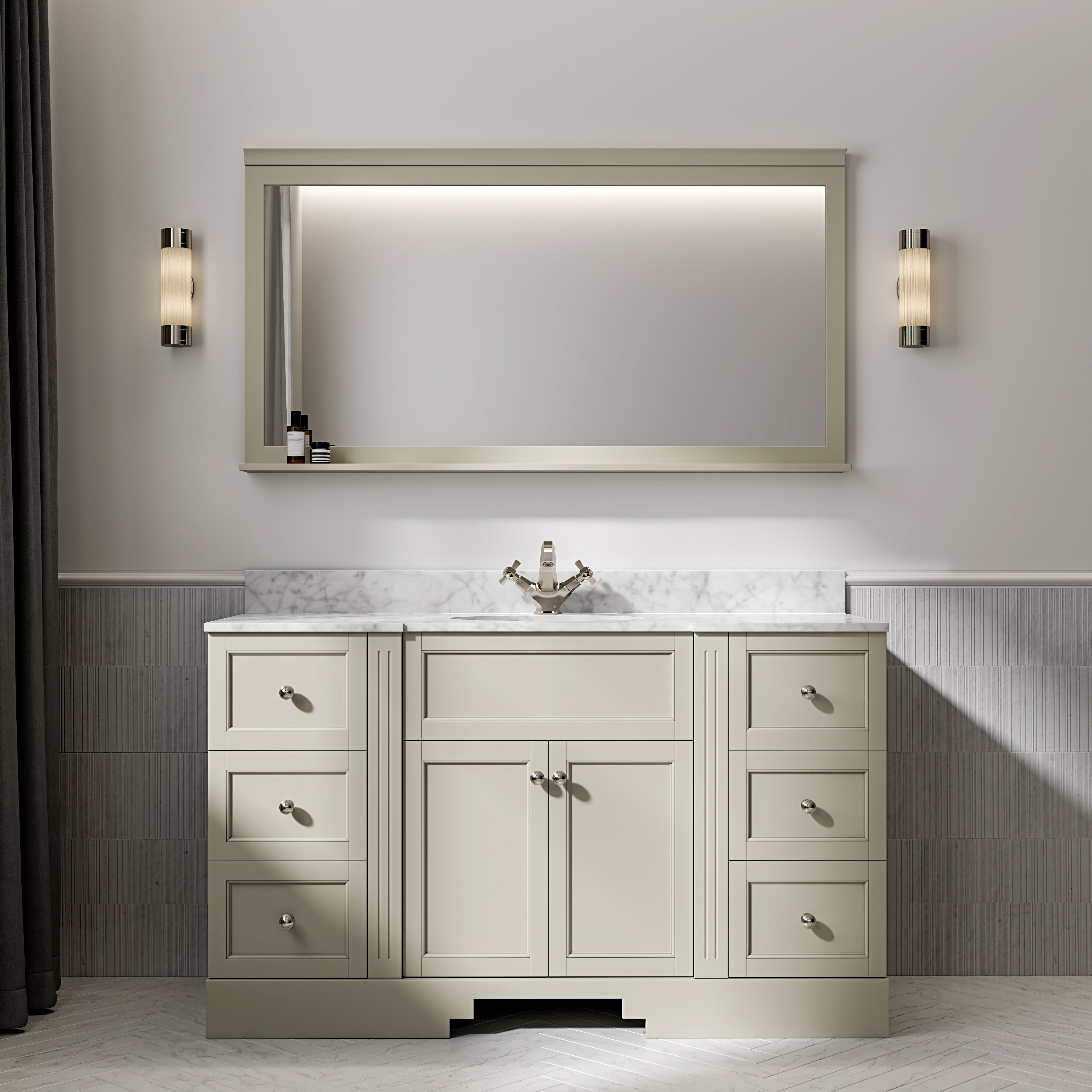 Wentworth Carrara Marble Floorstanding Vanity Unit (Matte Olive) 1400mm