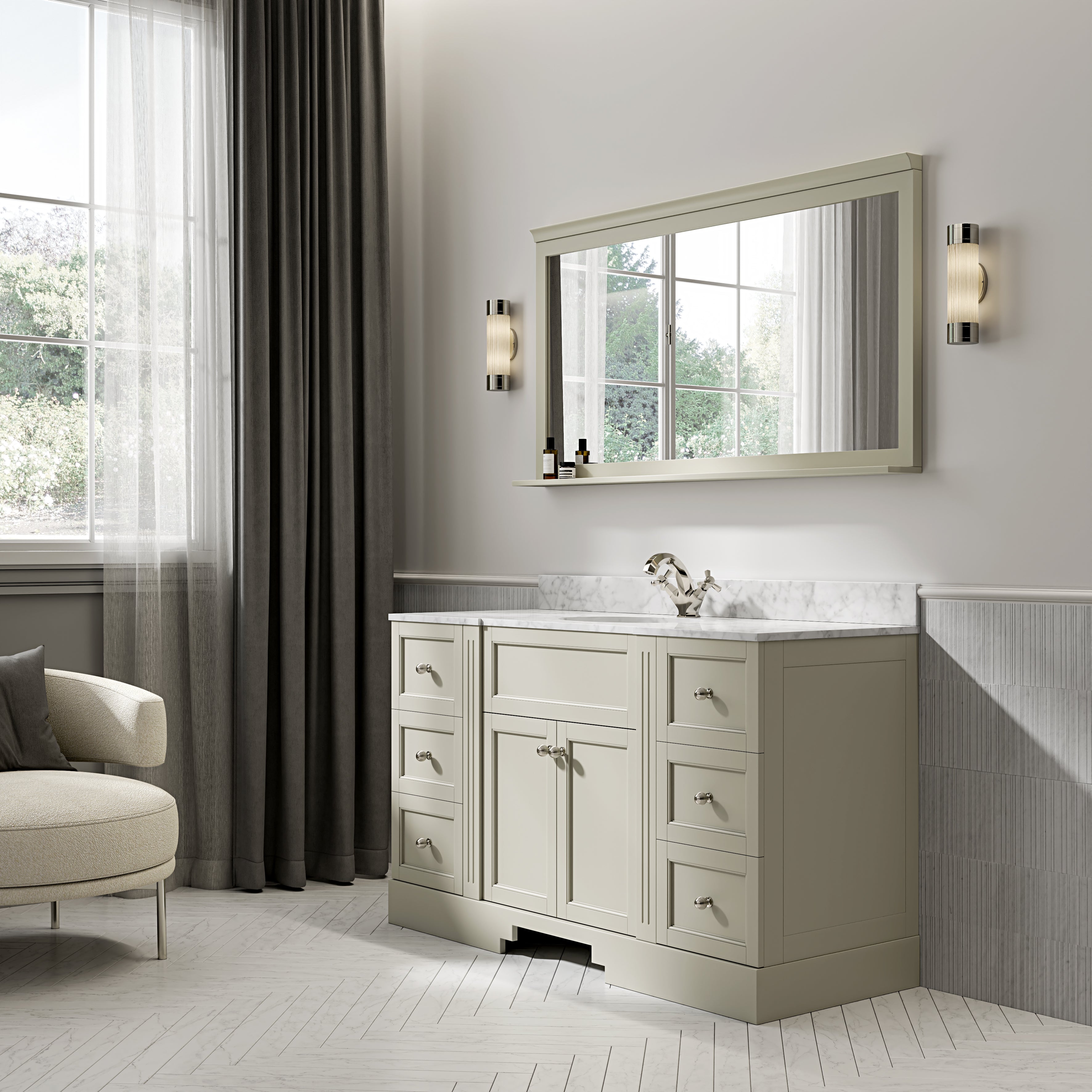 Wentworth Carrara Marble Floorstanding Vanity Unit (Matte Olive) 1400mm