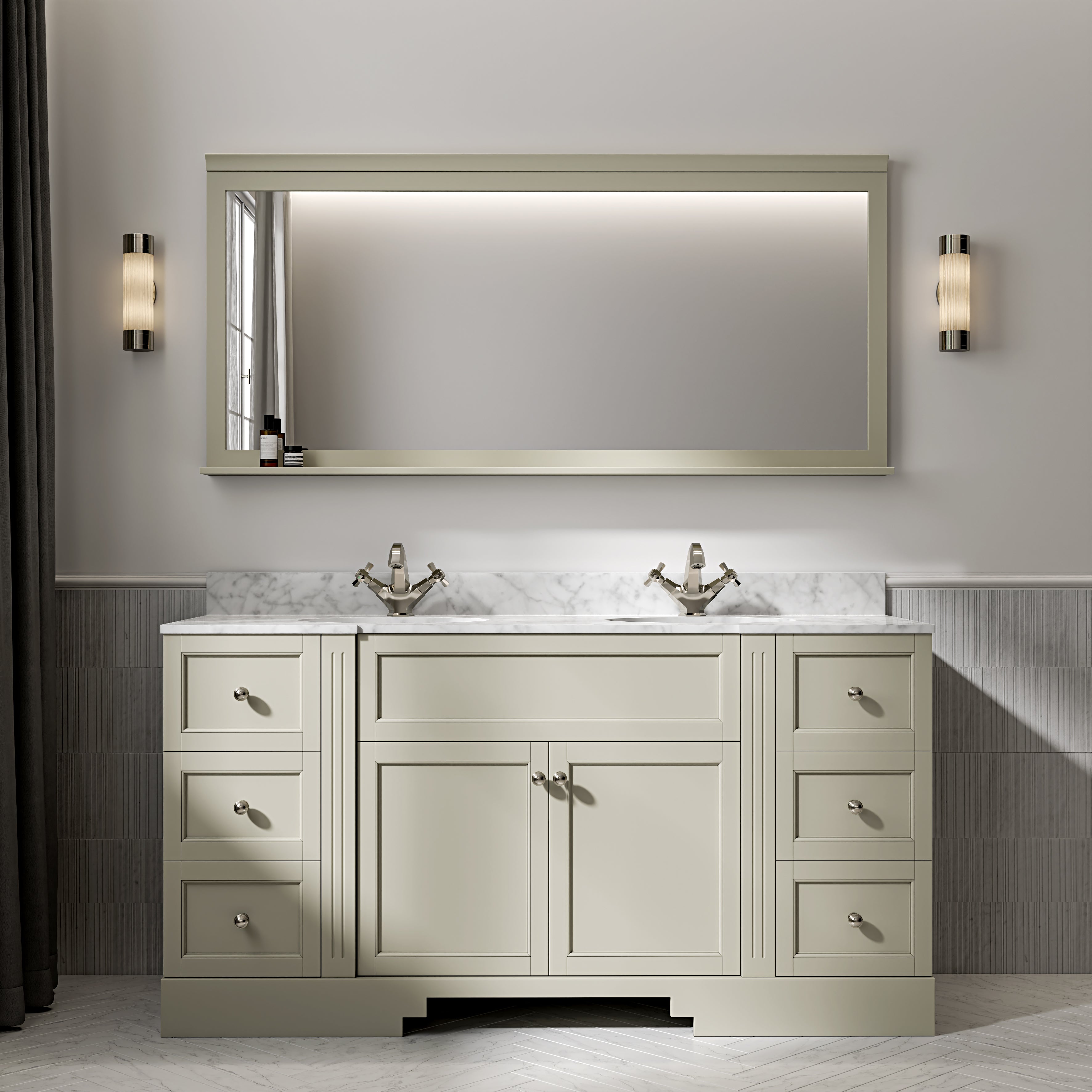 Wentworth Carrara Marble Floorstanding Vanity Unit (Matte Olive) 1600mm