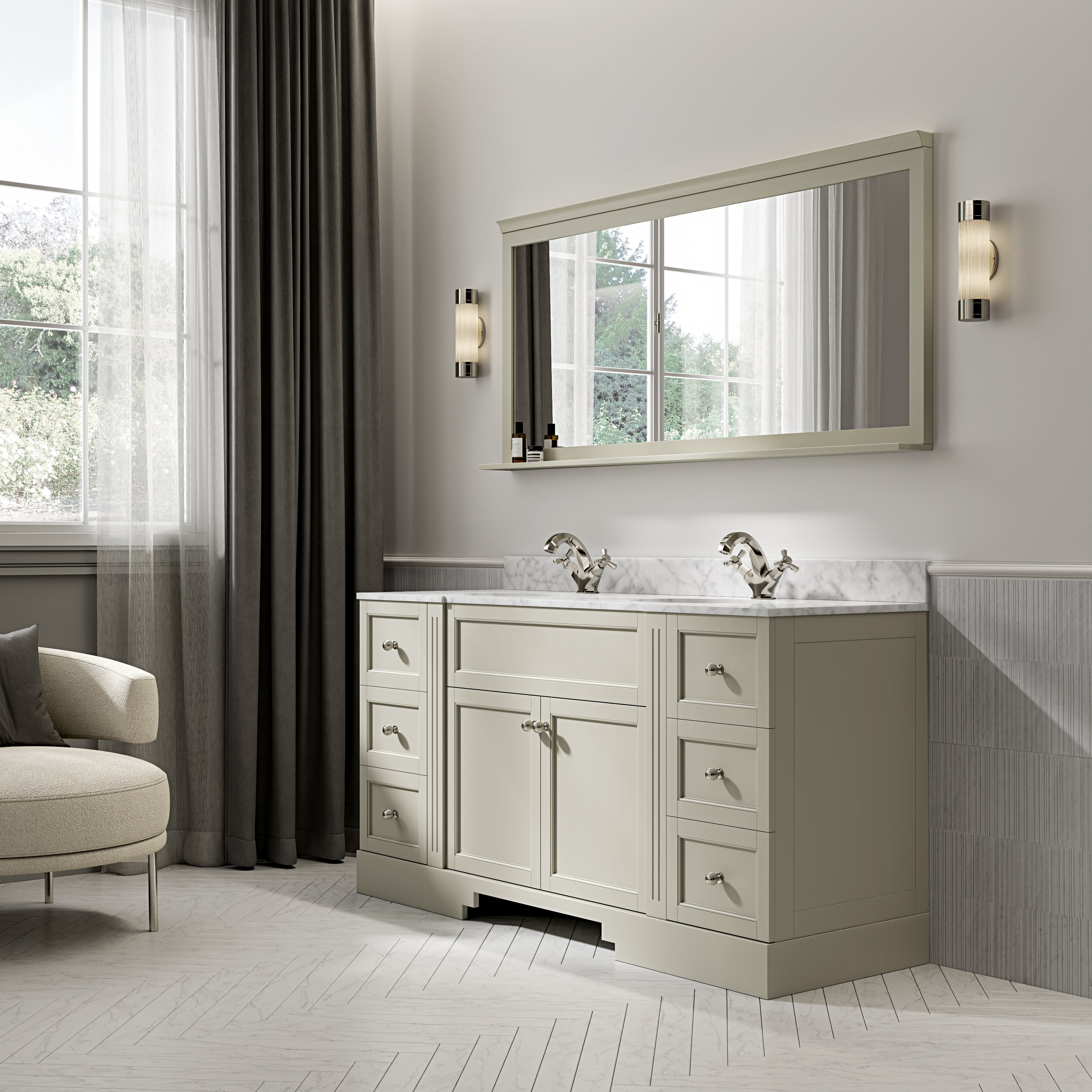 Wentworth Carrara Marble Floorstanding Vanity Unit (Matte Olive) 1600mm