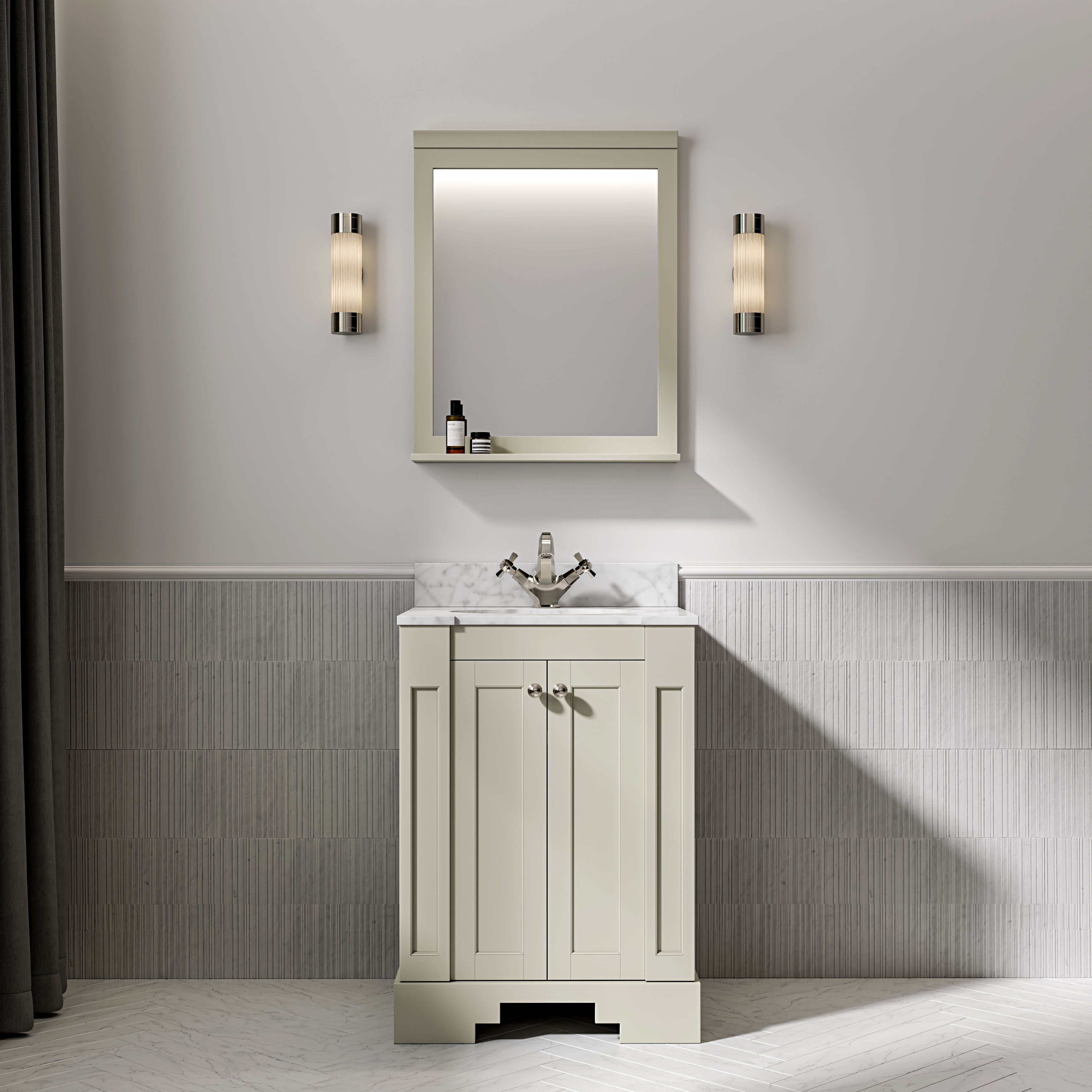 Wentworth Carrara Marble Floorstanding Vanity Unit (Matte Olive) 600mm