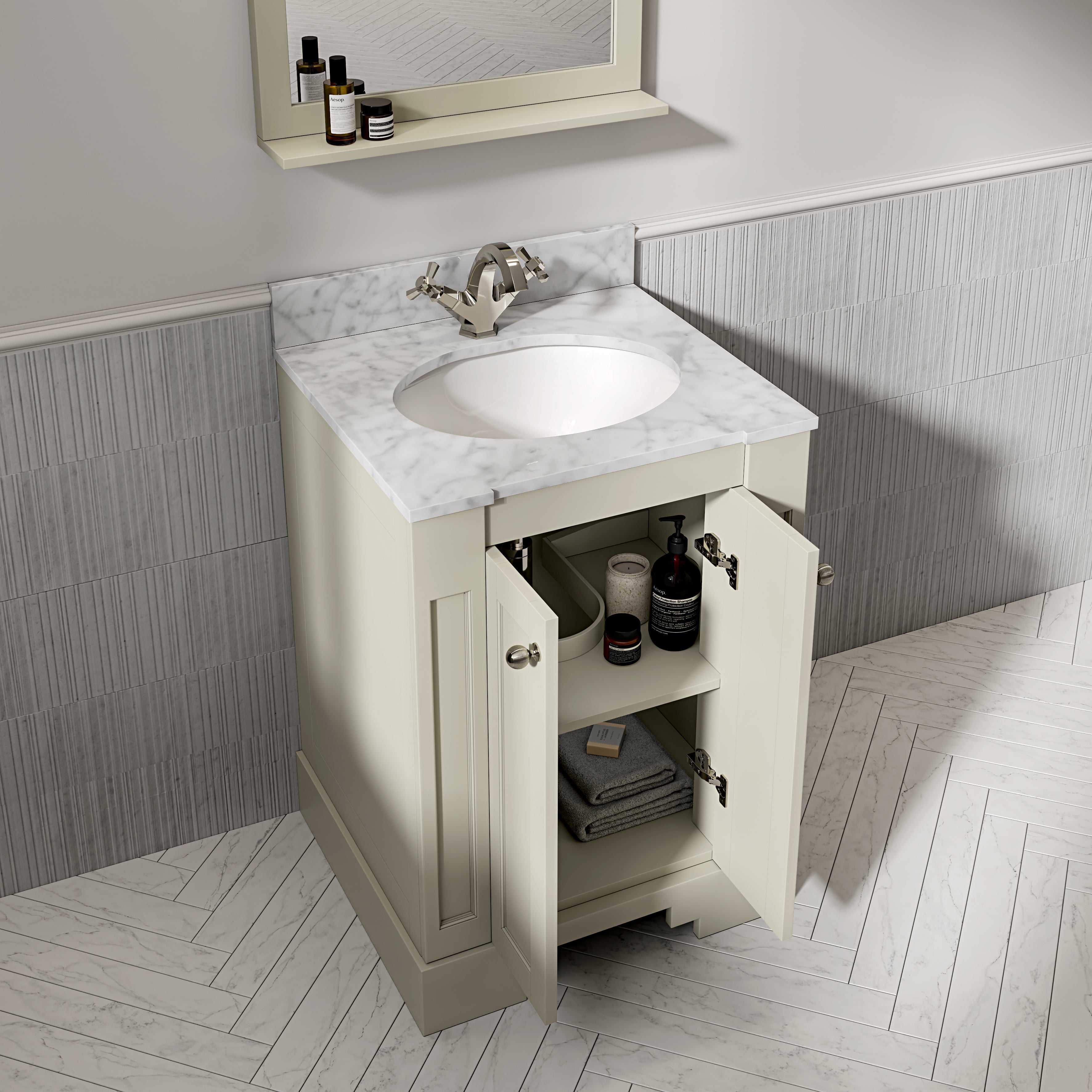 Wentworth Carrara Marble Floorstanding Vanity Unit (Matte Olive) 600mm