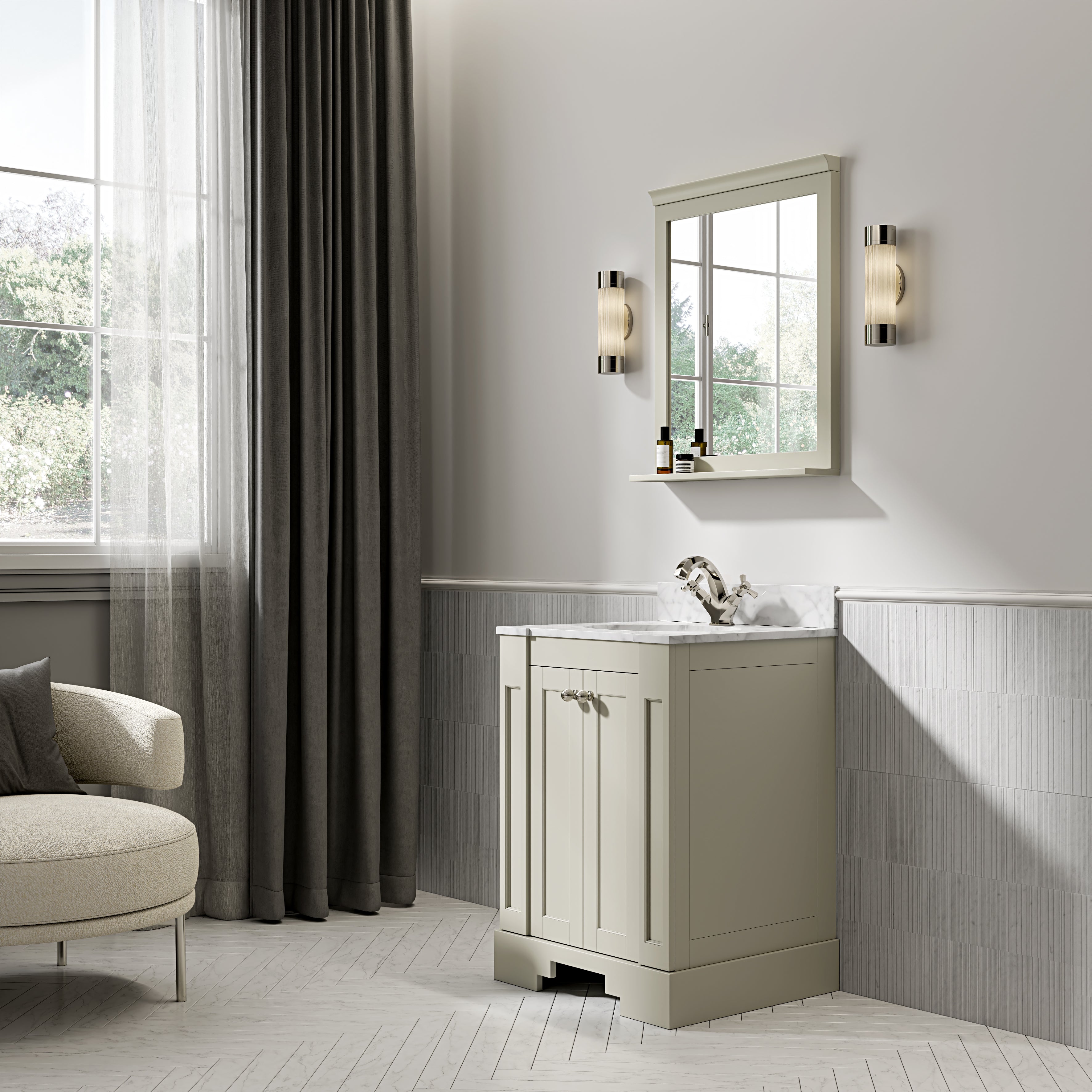 Wentworth Carrara Marble Floorstanding Vanity Unit (Matte Olive) 600mm