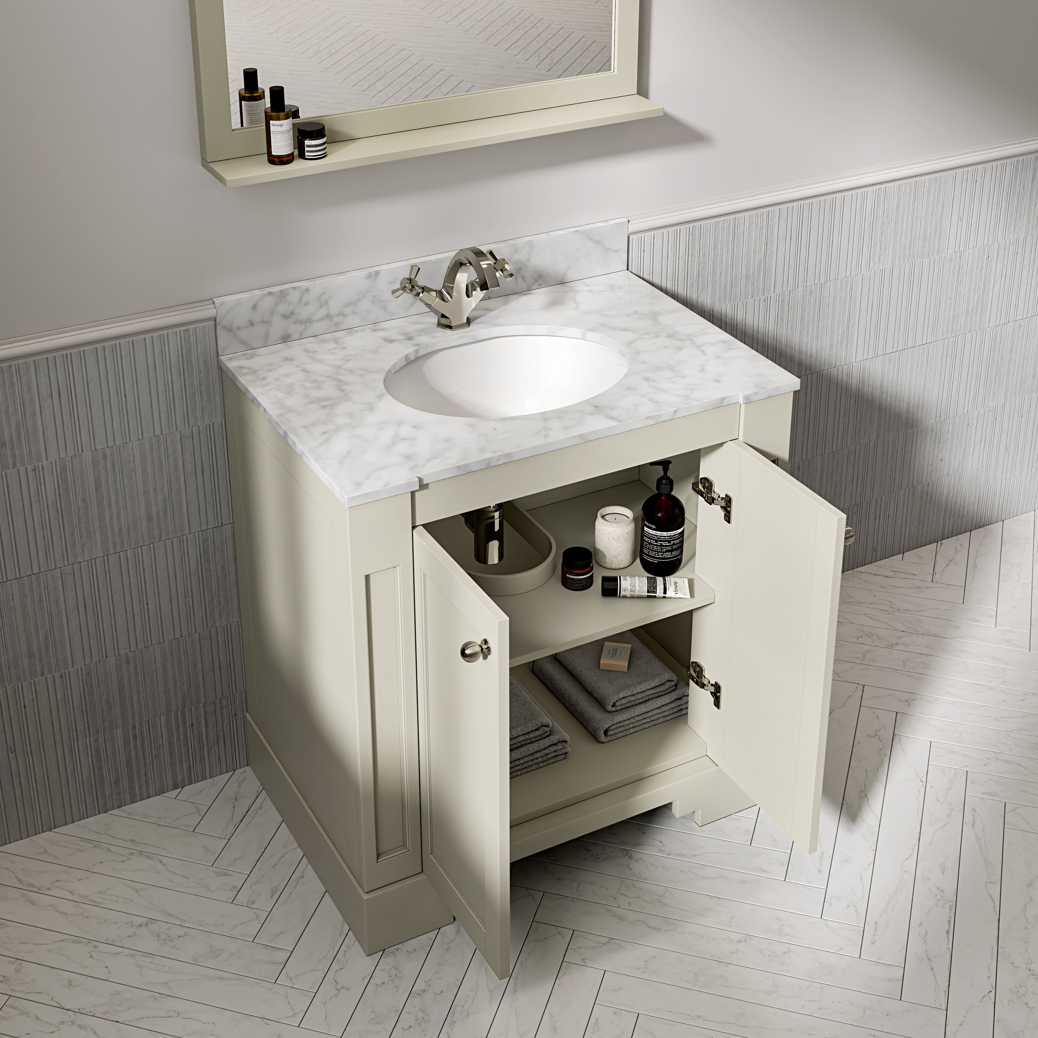 Wentworth Carrara Marble Floorstanding Vanity Unit (Matte Olive) 800mm