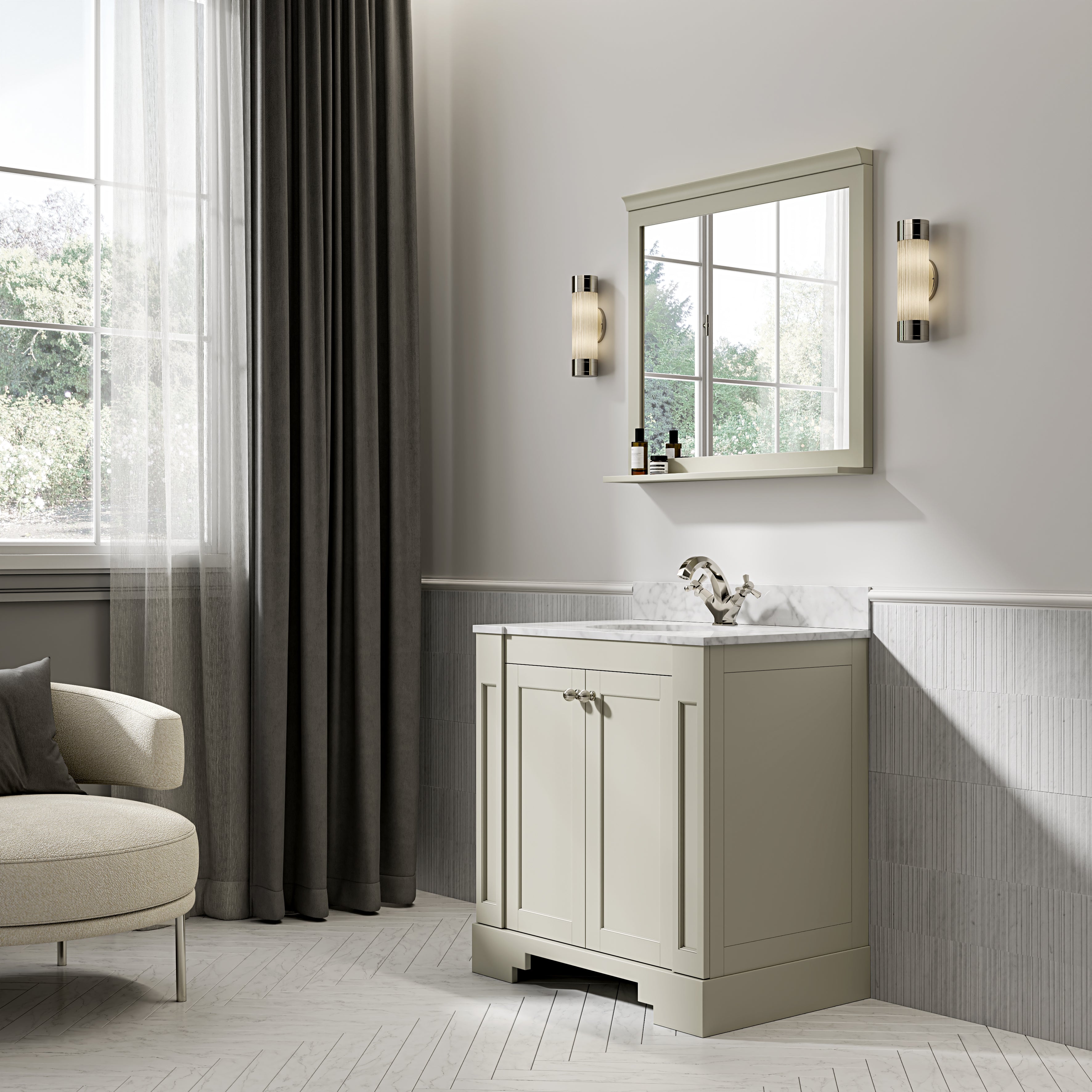 Wentworth Carrara Marble Floorstanding Vanity Unit (Matte Olive) 800mm