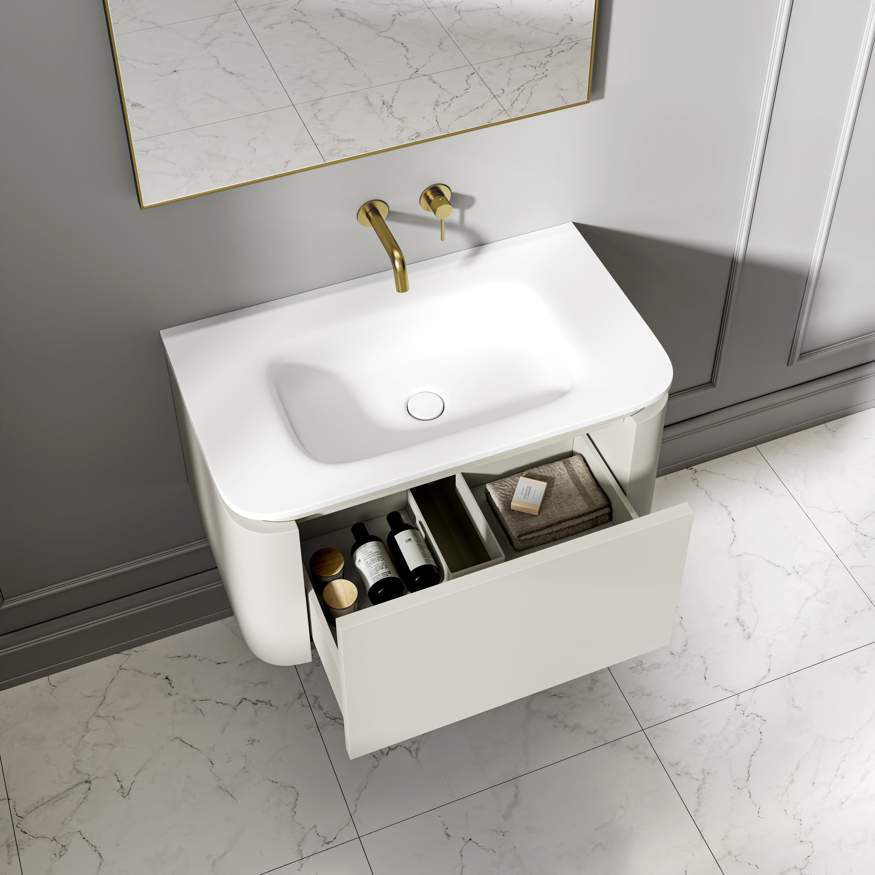 Artura Vanity Unit with Stone Basin (Cream 800mm)