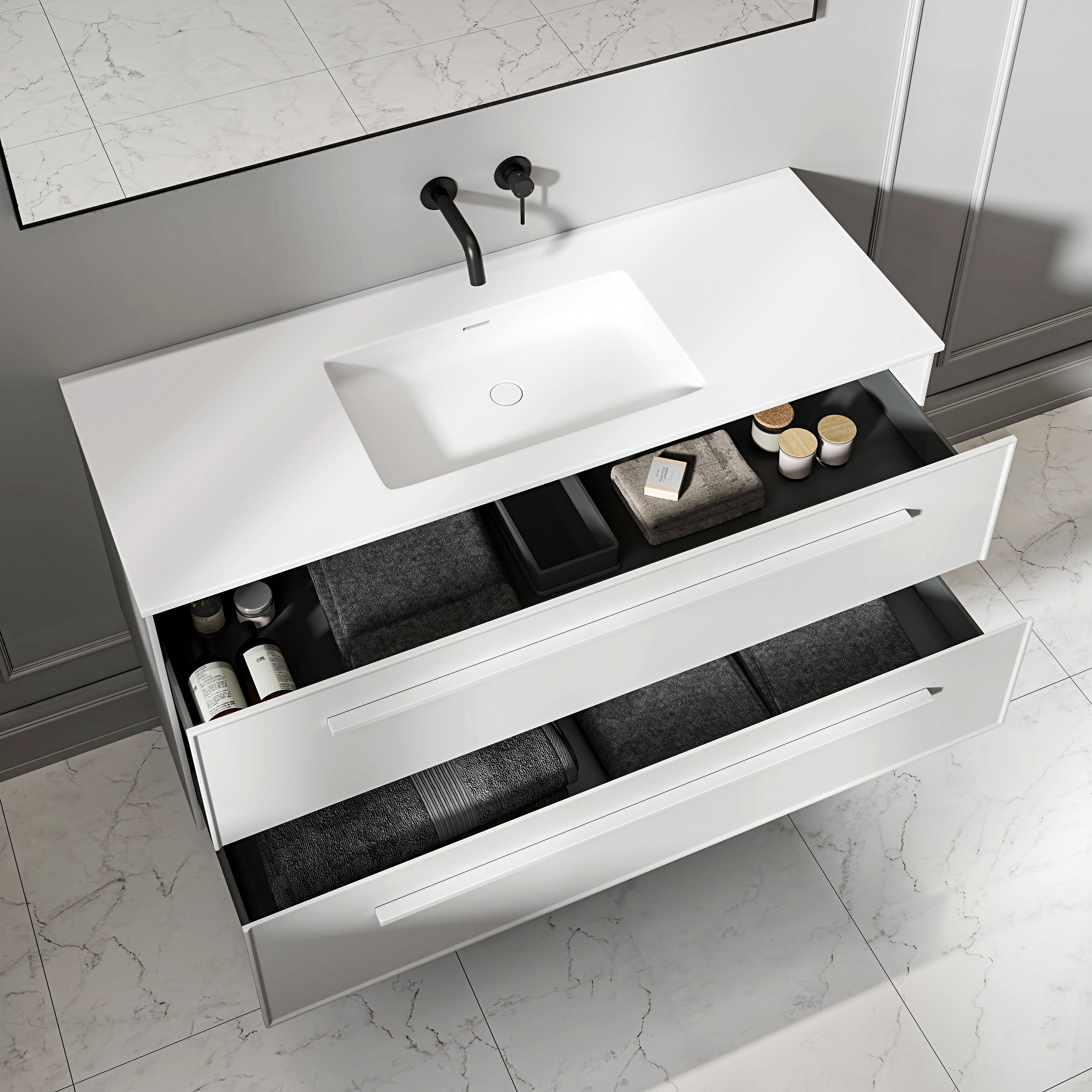 Farringdon Vanity Unit with Stone Basin (Matte White 1200mm)