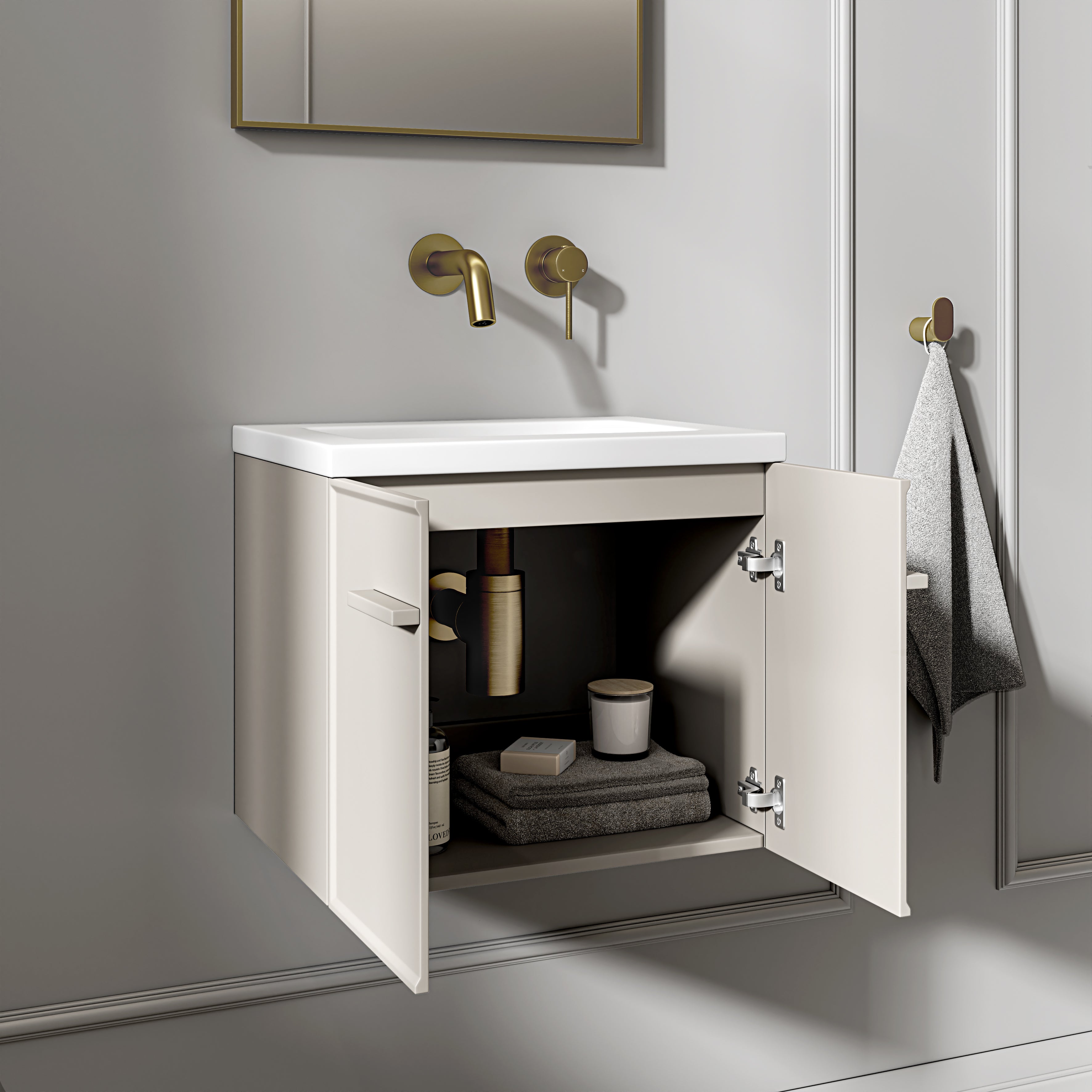 Farringdon Mini Cloakroom Vanity Unit with Stone Basin (Matte Cappuccino 400mm)