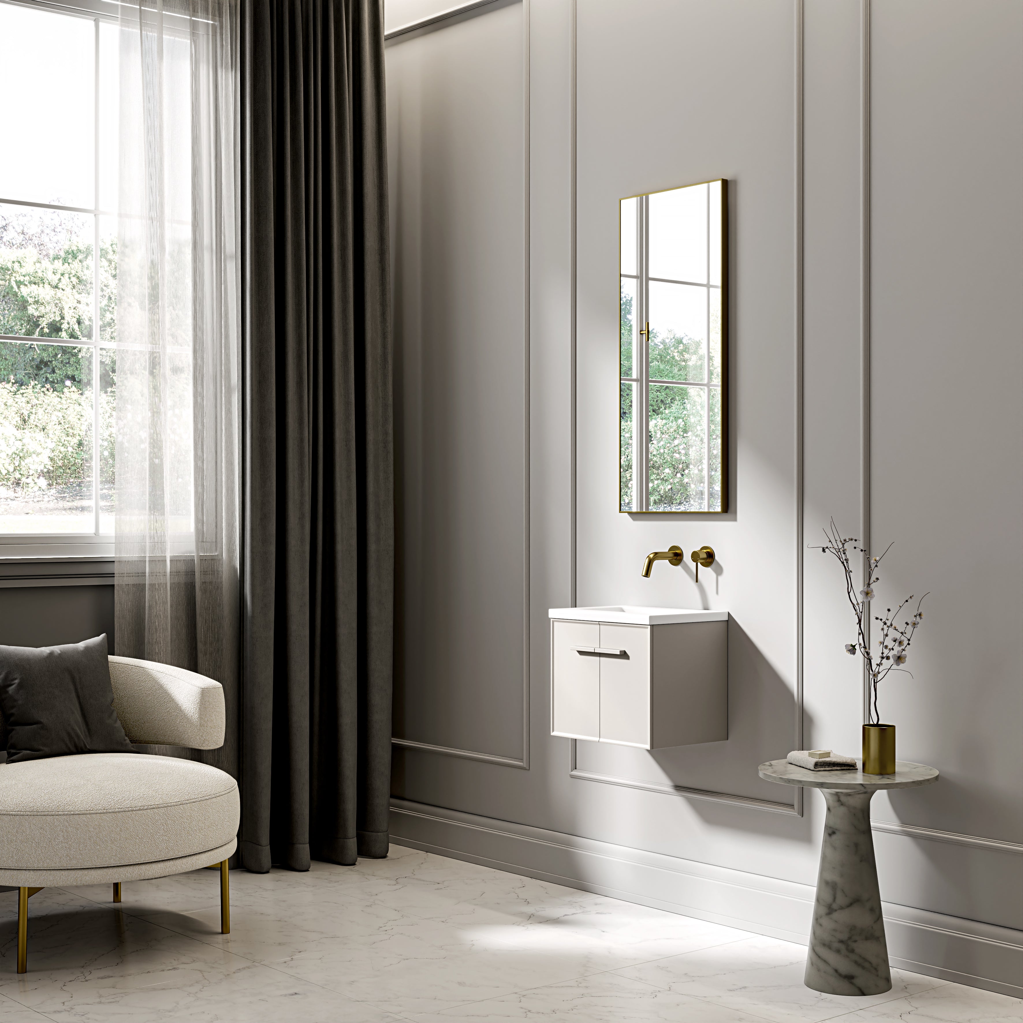 Farringdon Mini Cloakroom Vanity Unit with Stone Basin (Matte Cappuccino 400mm)