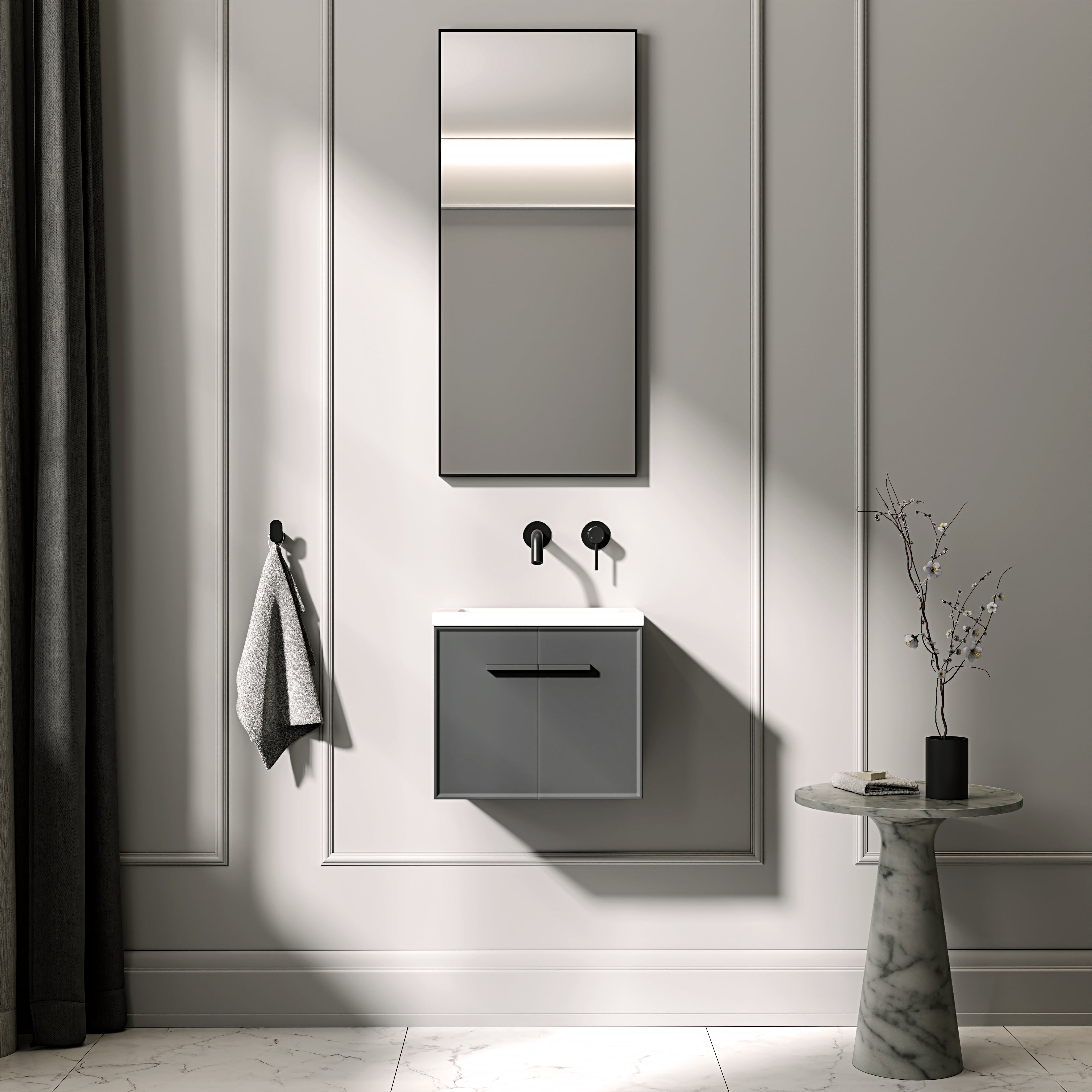 Farringdon Mini Cloakroom Vanity Unit with Stone Basin (Matte Anthracite 400mm)