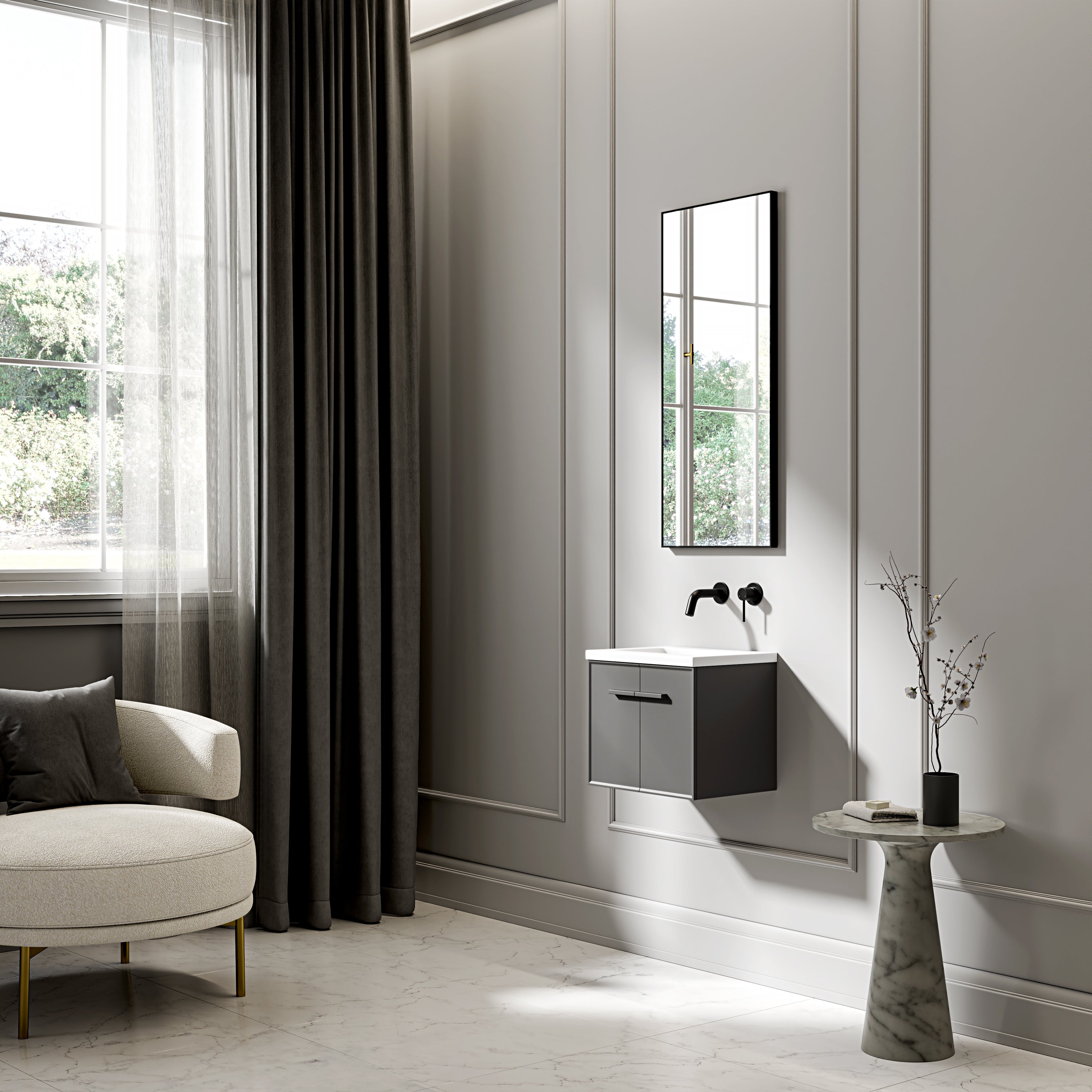 Farringdon Mini Cloakroom Vanity Unit with Stone Basin (Matte Anthracite 400mm)
